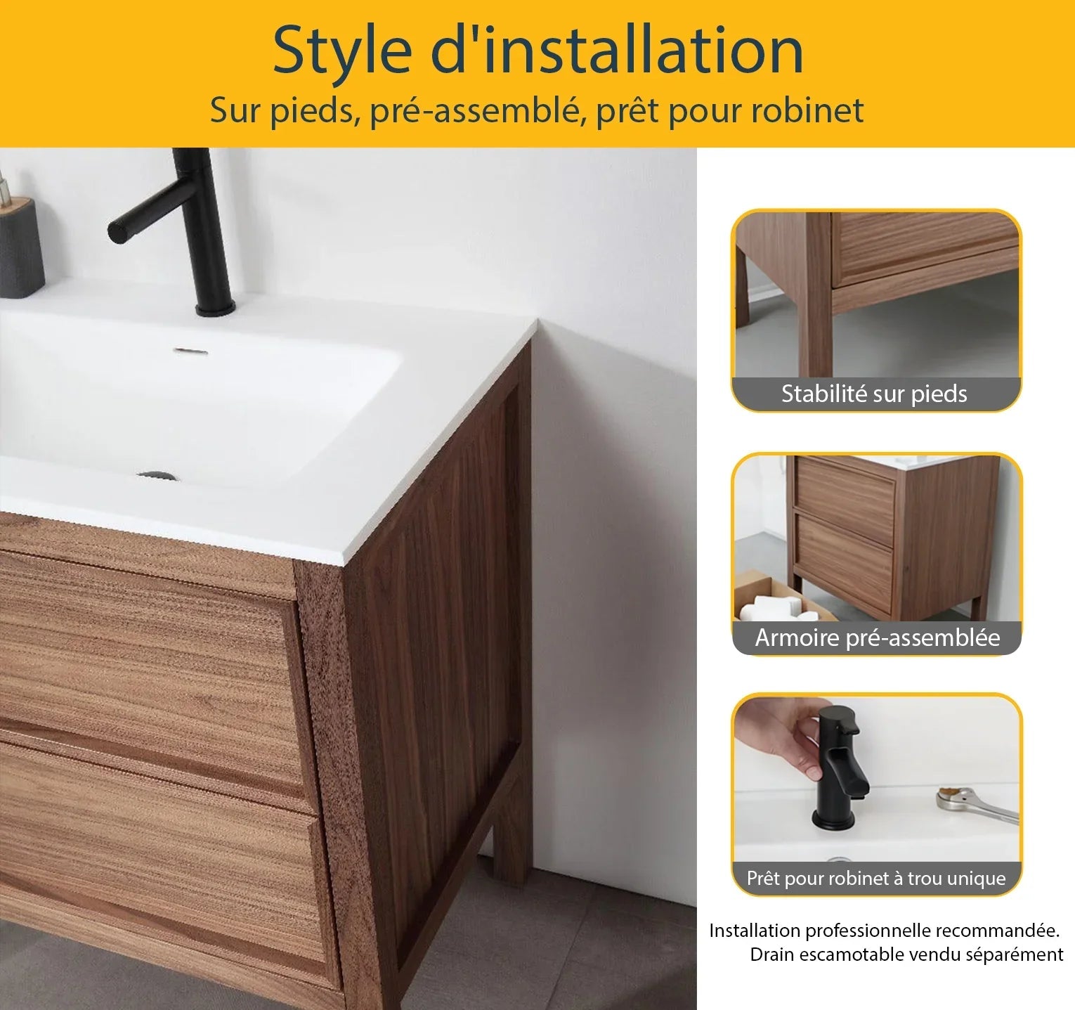 30" Natural Walnut Freestanding Bathroom Vanity with White Solid surface Countertop-Migration_Bathroom Vanities-DECOROLALA