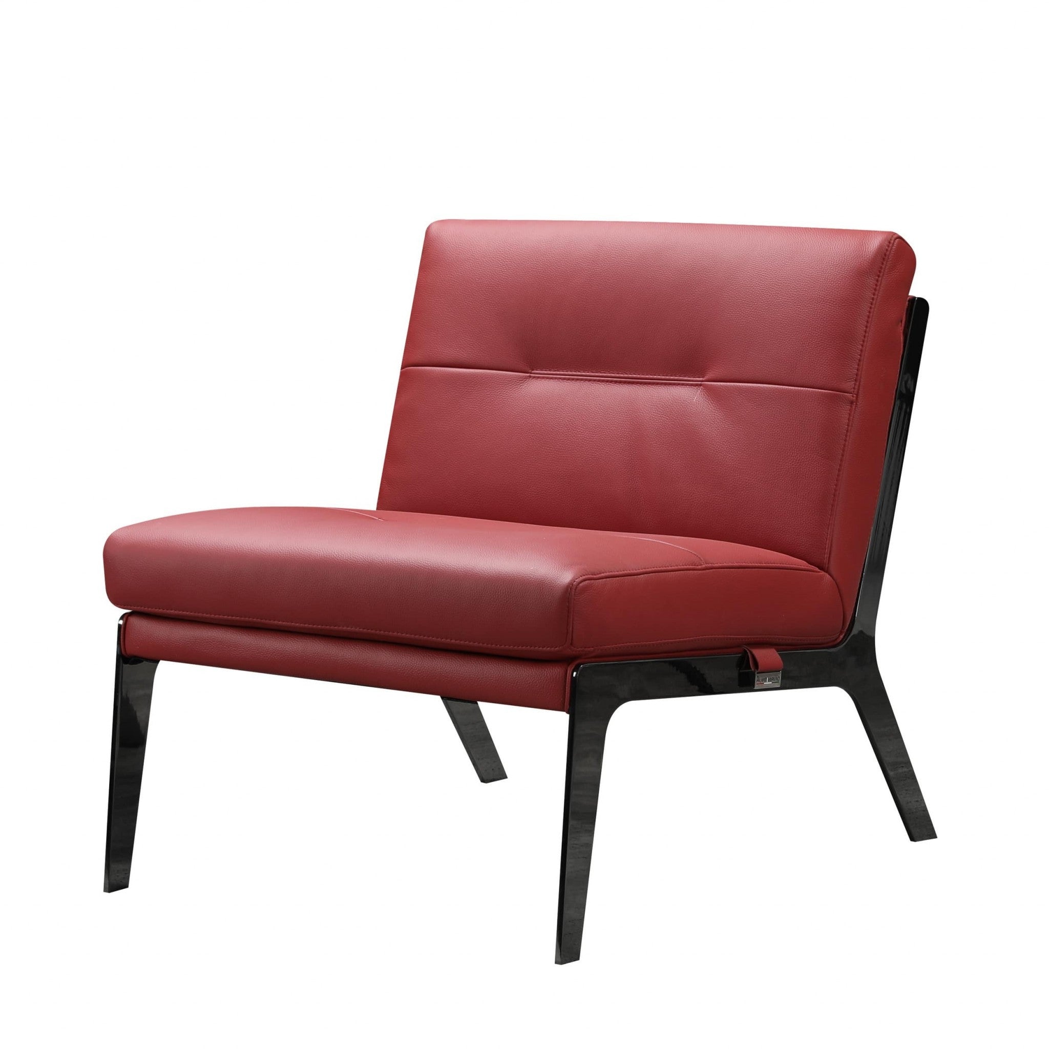 30" Red And Black Genuine Leather Slipper Chair-Accent Chairs-DECOROLALA