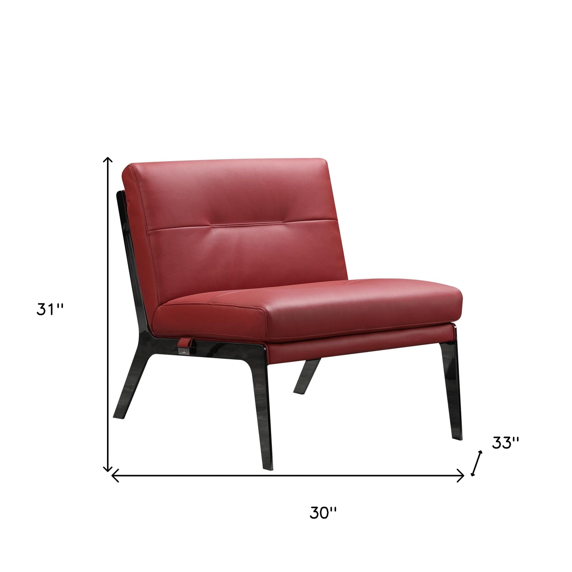 30" Red And Black Genuine Leather Slipper Chair-Accent Chairs-DECOROLALA