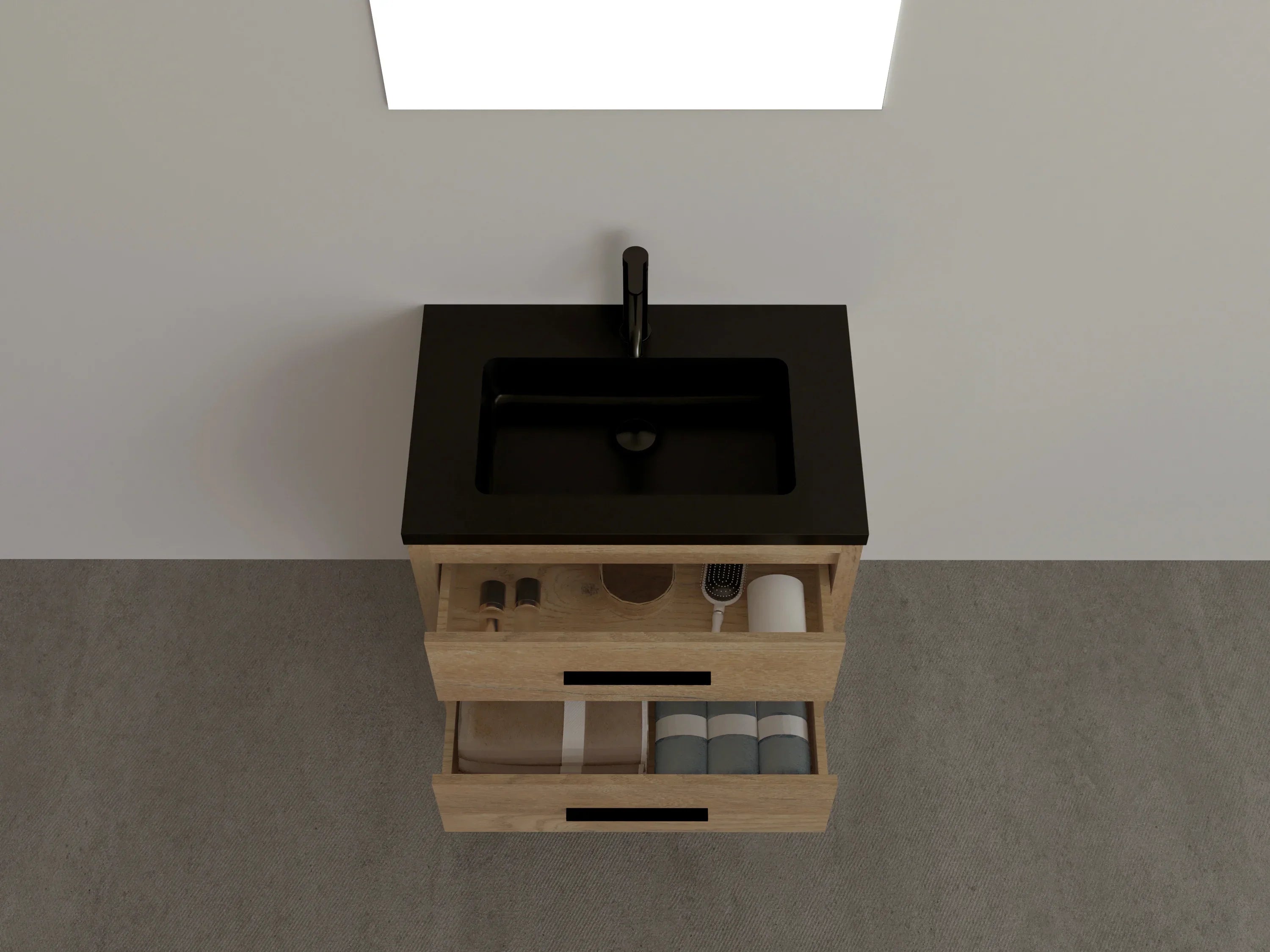 30" Rough Oak Freestanding Bathroom Vanity with Black Engineered Quartz Countertop-Migration_Bathroom Vanities-DECOROLALA