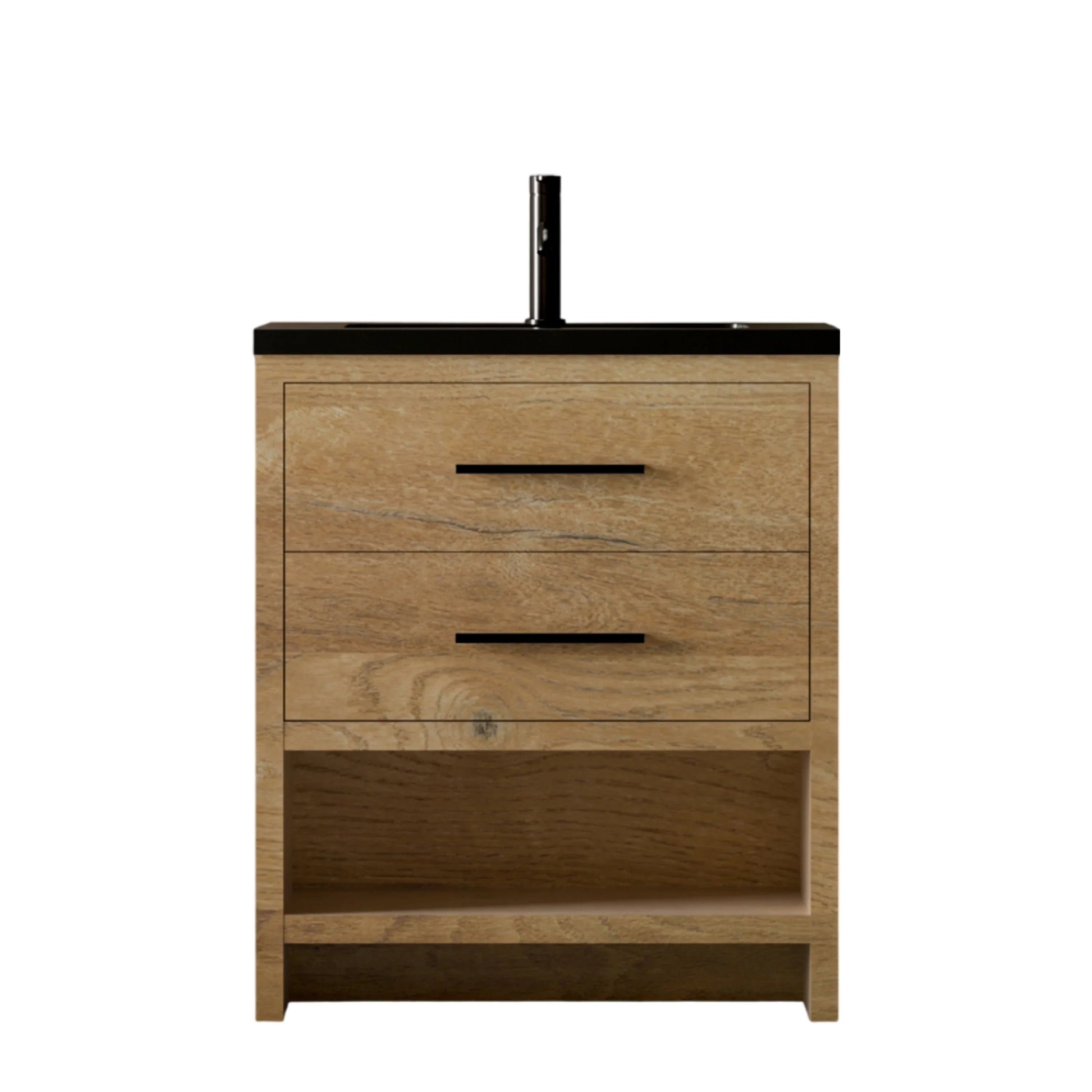 30" Rough Oak Freestanding Bathroom Vanity with Black Engineered Quartz Countertop-Migration_Bathroom Vanities-DECOROLALA