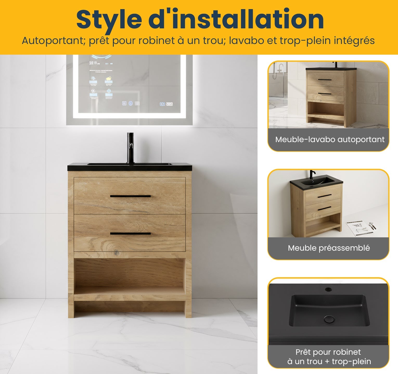 30" Rough Oak Freestanding Bathroom Vanity with Black Engineered Quartz Countertop-Migration_Bathroom Vanities-DECOROLALA