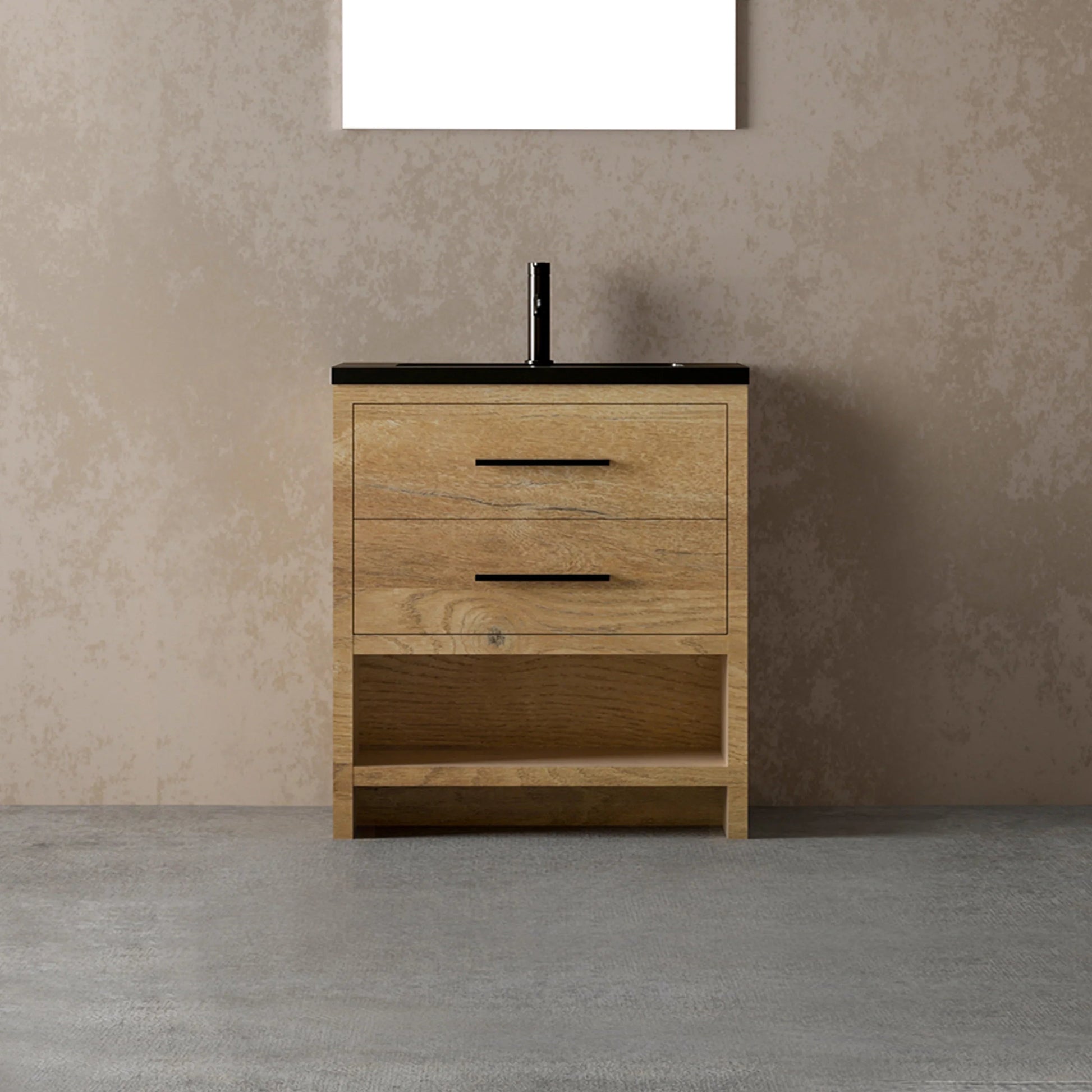 30" Rough Oak Freestanding Bathroom Vanity with Black Engineered Quartz Countertop-Migration_Bathroom Vanities-DECOROLALA