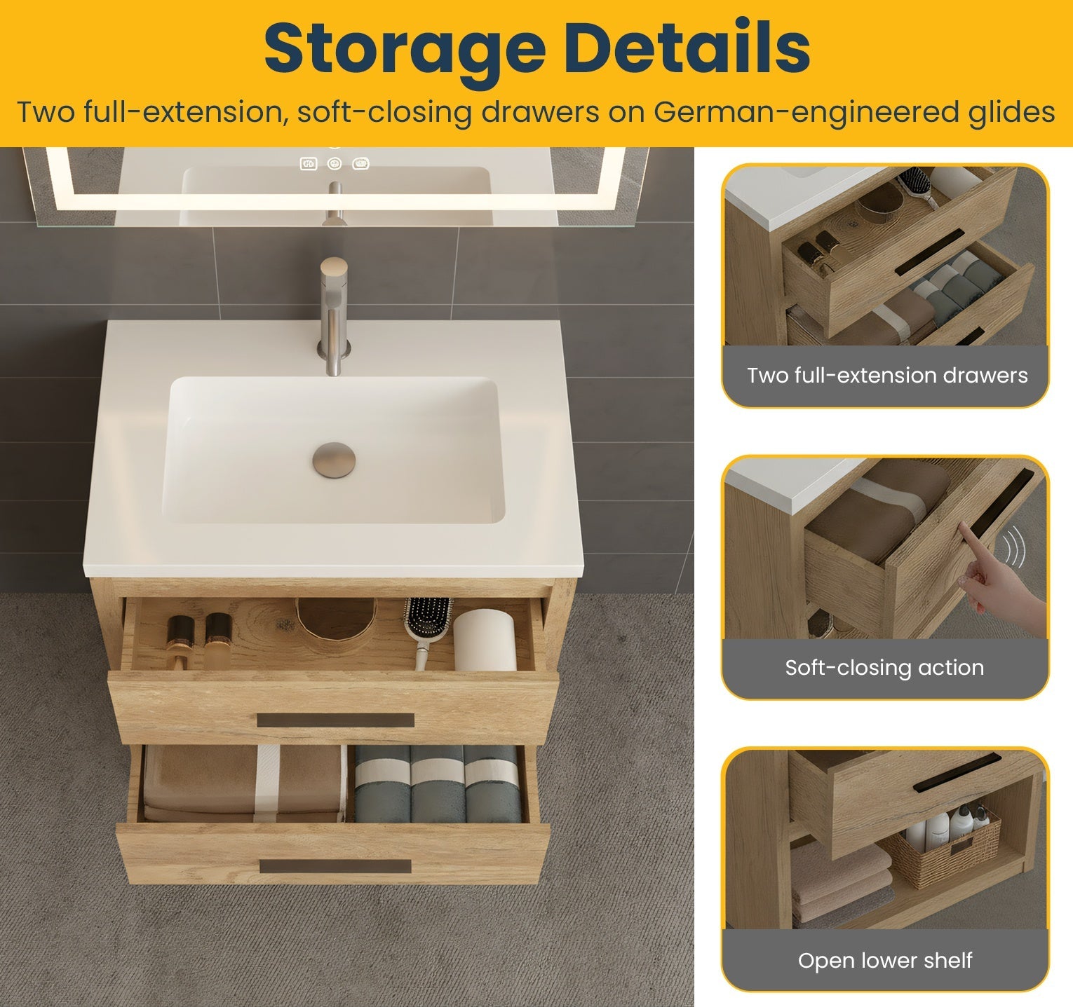 30" Rough Oak Freestanding Bathroom Vanity with White Polymarble Countertop-Migration_Bathroom Vanities-DECOROLALA