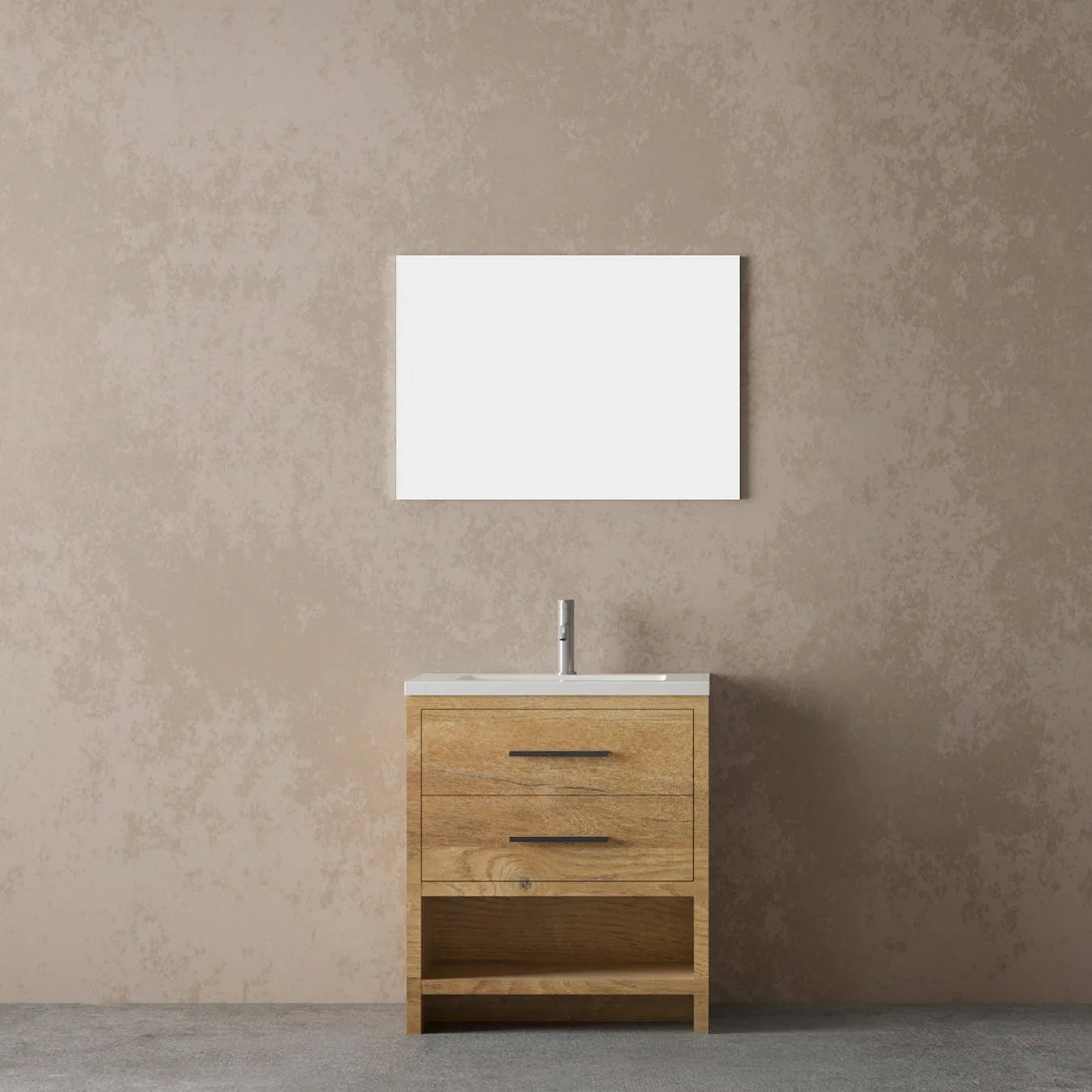 30" Rough Oak Freestanding Bathroom Vanity with White Polymarble Countertop-Migration_Bathroom Vanities-DECOROLALA