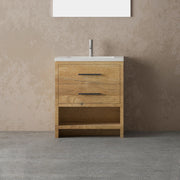 30" Rough Oak Freestanding Bathroom Vanity with White Polymarble Countertop-Migration_Bathroom Vanities-DECOROLALA