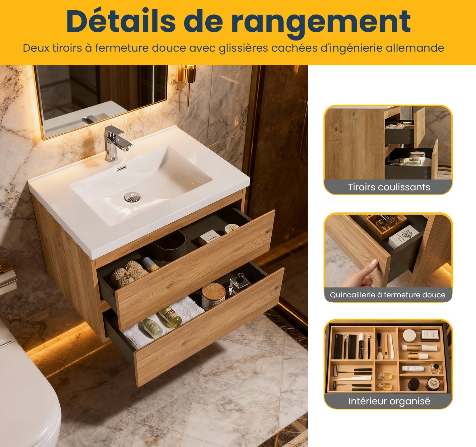 30" Rough Oak Wall Mount Bathroom Vanity with White Polymarble Countertop-Migration_Bathroom Vanities-DECOROLALA