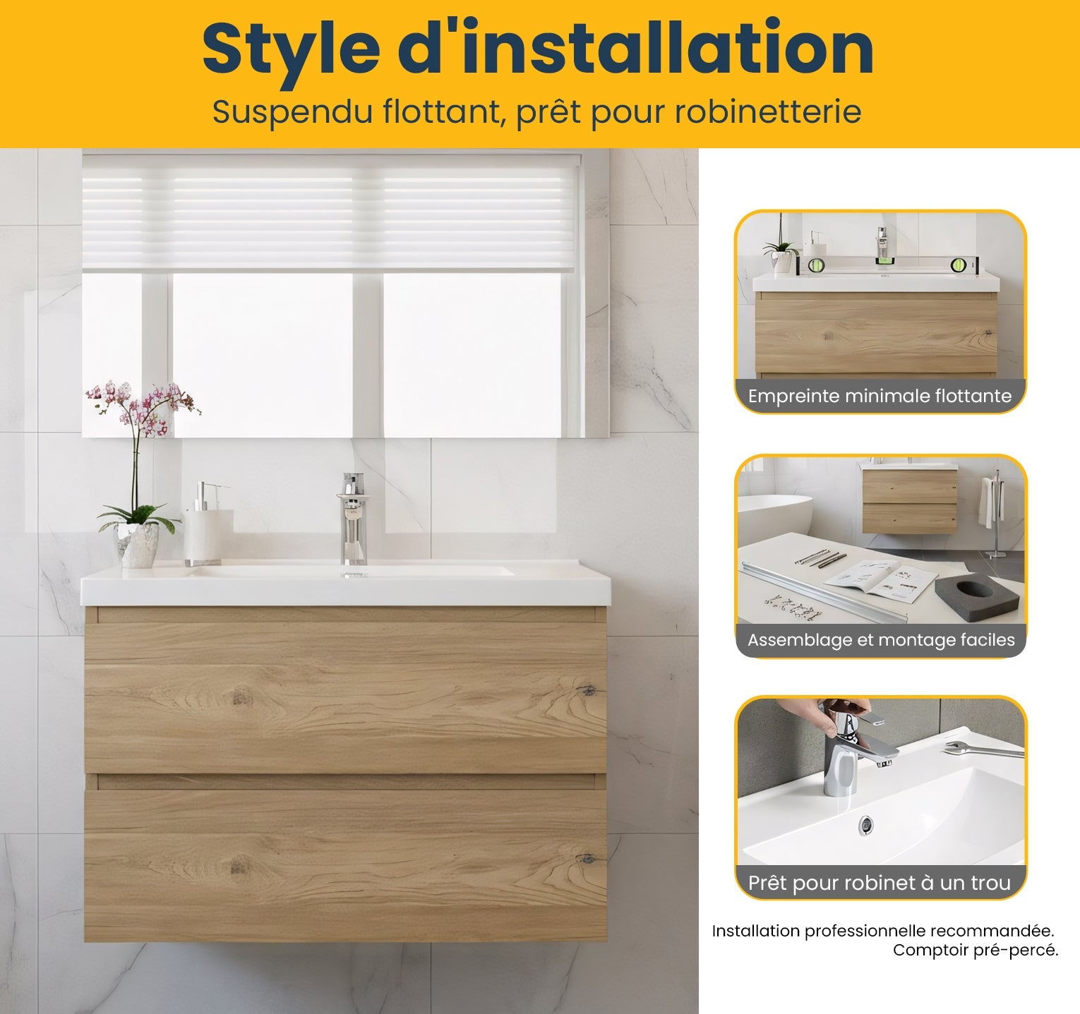 30" Rough Oak Wall Mount Bathroom Vanity with White Polymarble Countertop-Migration_Bathroom Vanities-DECOROLALA