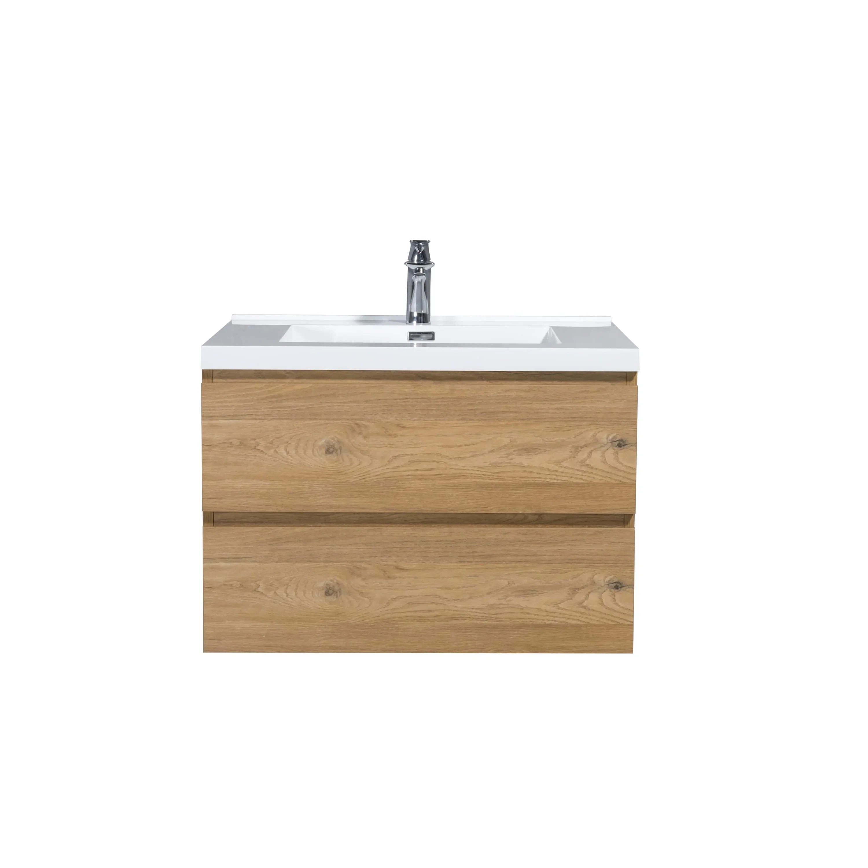 30" Rough Oak Wall Mount Bathroom Vanity with White Polymarble Countertop-Migration_Bathroom Vanities-DECOROLALA