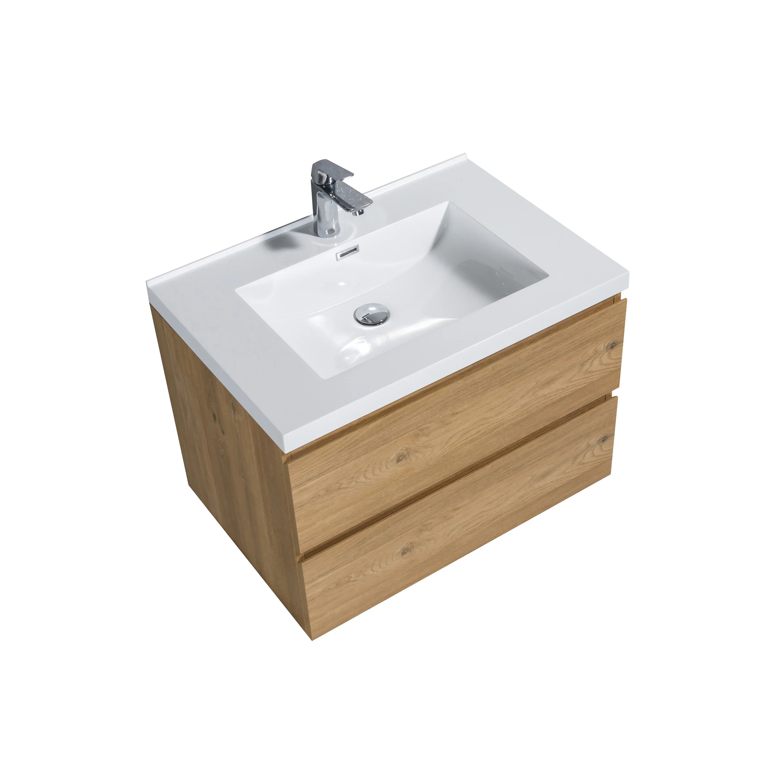 30" Rough Oak Wall Mount Bathroom Vanity with White Polymarble Countertop-Migration_Bathroom Vanities-DECOROLALA