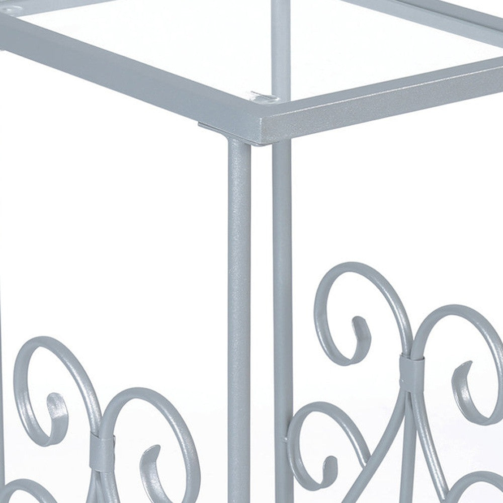 30" Silver And Clear Glass And Metal Square End Table With Shelf-End-Side Tables-DECOROLALA