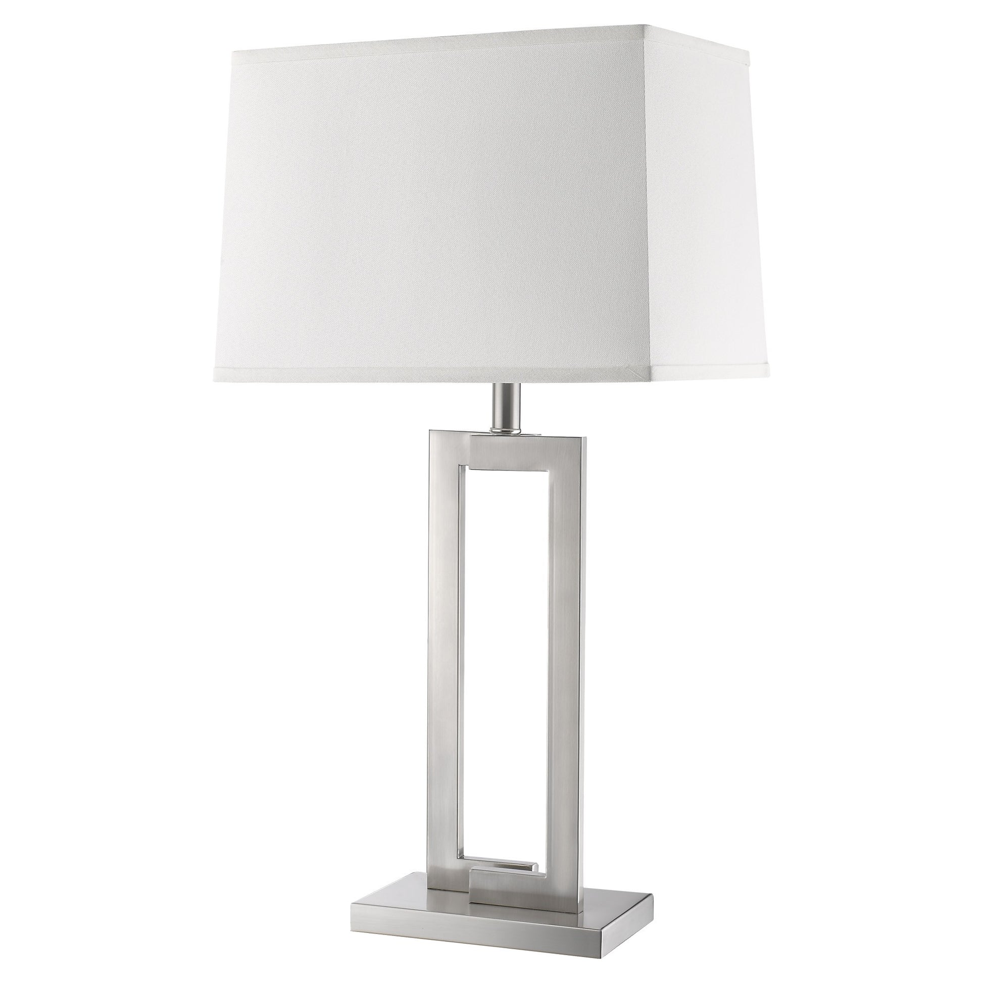 30" Silver Metal Table Lamp With White Rectangular Shade-Table Lamps-DECOROLALA