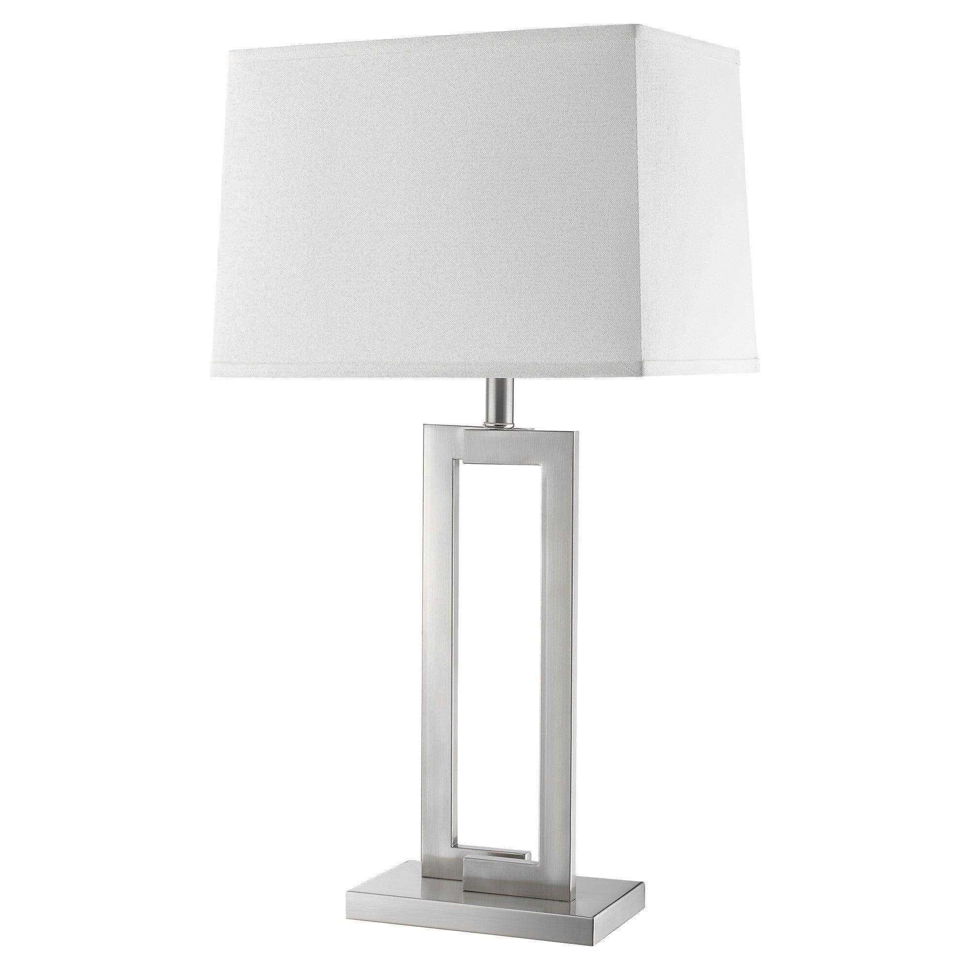 30" Silver Metal Table Lamp With White Rectangular Shade-Table Lamps-DECOROLALA
