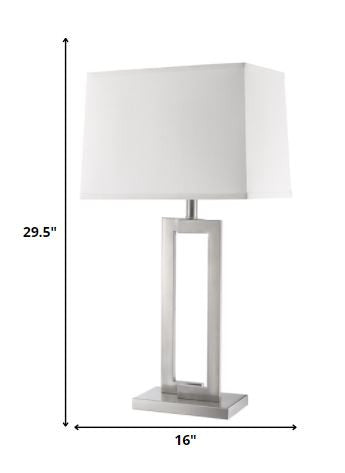 30" Silver Metal Table Lamp With White Rectangular Shade-Table Lamps-DECOROLALA