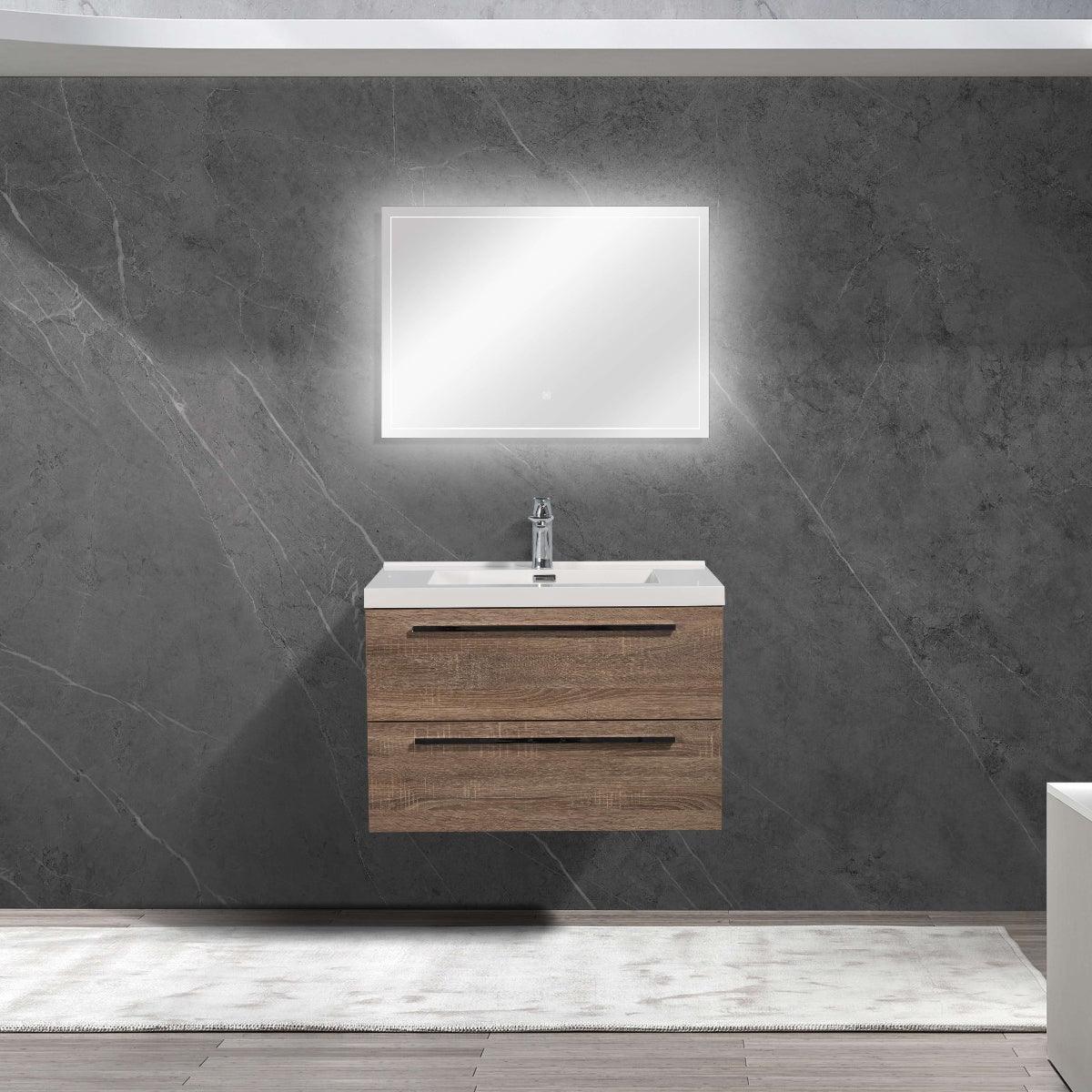 30" Soft Oak Wall Mount Bathroom Vanity with White Polymarble Countertop-Migration_Bathroom Vanities-DECOROLALA