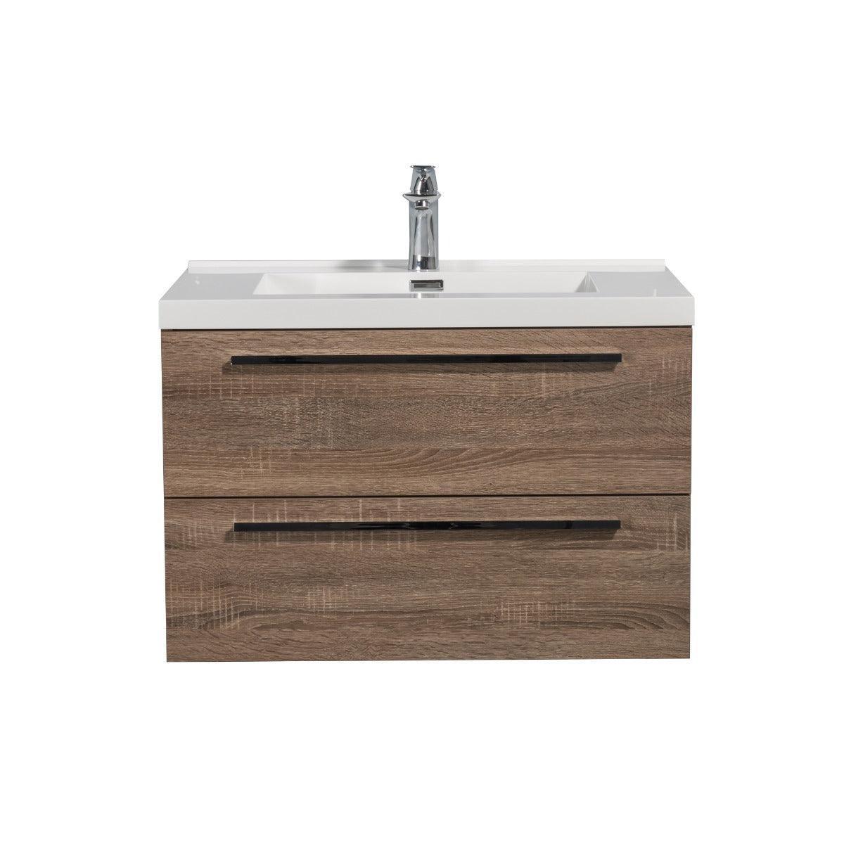 30" Soft Oak Wall Mount Bathroom Vanity with White Polymarble Countertop-Migration_Bathroom Vanities-DECOROLALA
