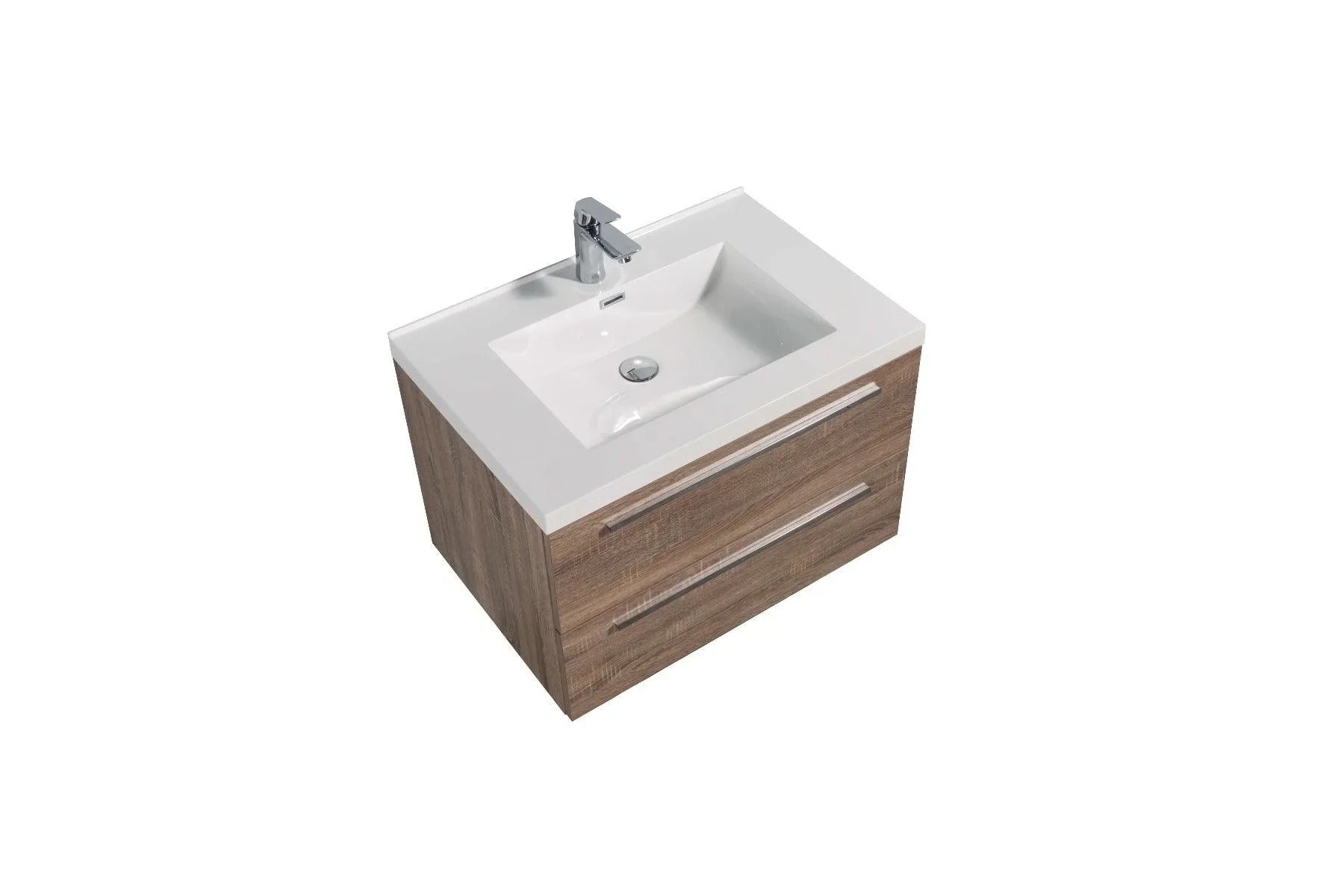 30" Soft Oak Wall Mount Bathroom Vanity with White Polymarble Countertop-Migration_Bathroom Vanities-DECOROLALA