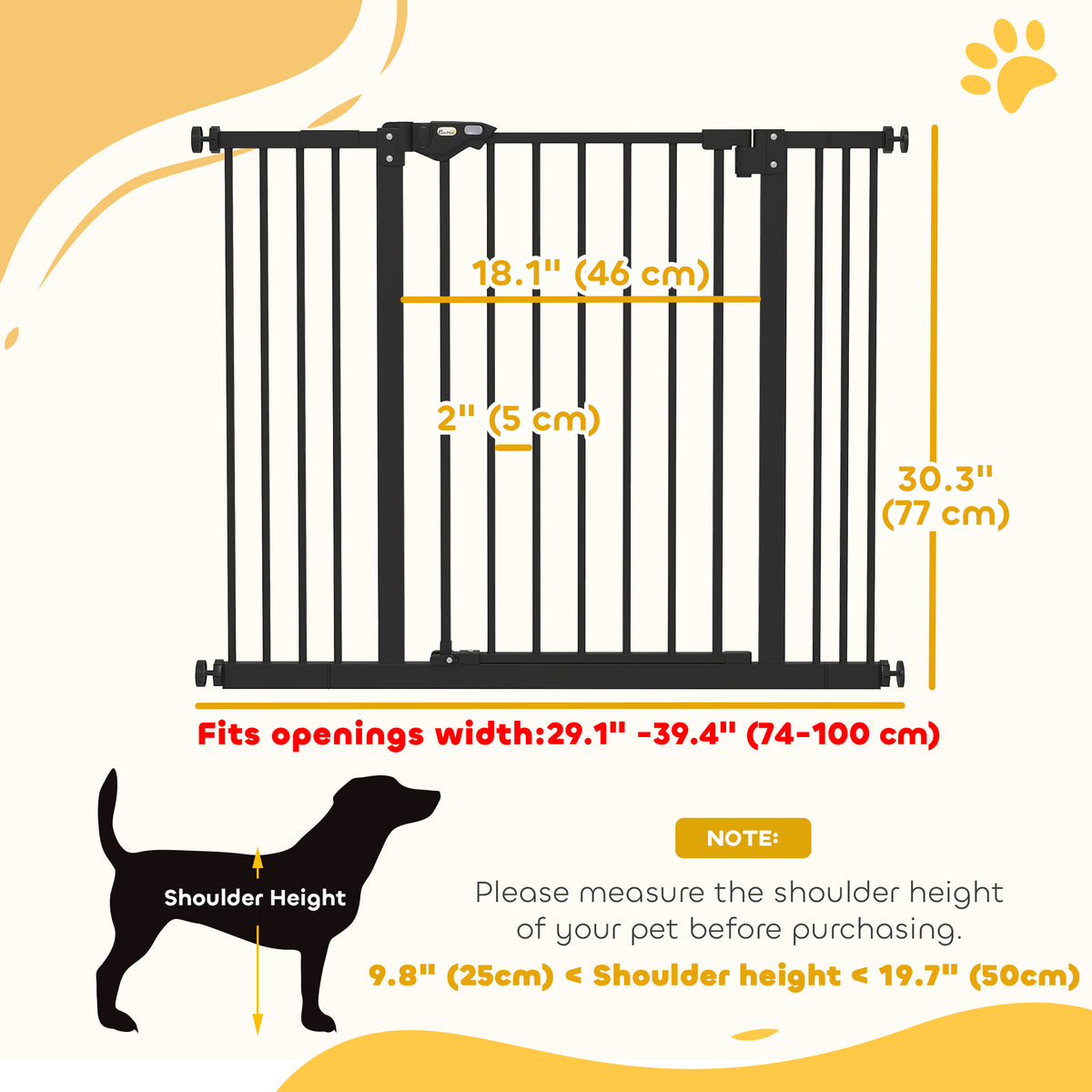 30" Tall Metal Pet Gate with Door and Extensions - Black-Dogs-DECOROLALA