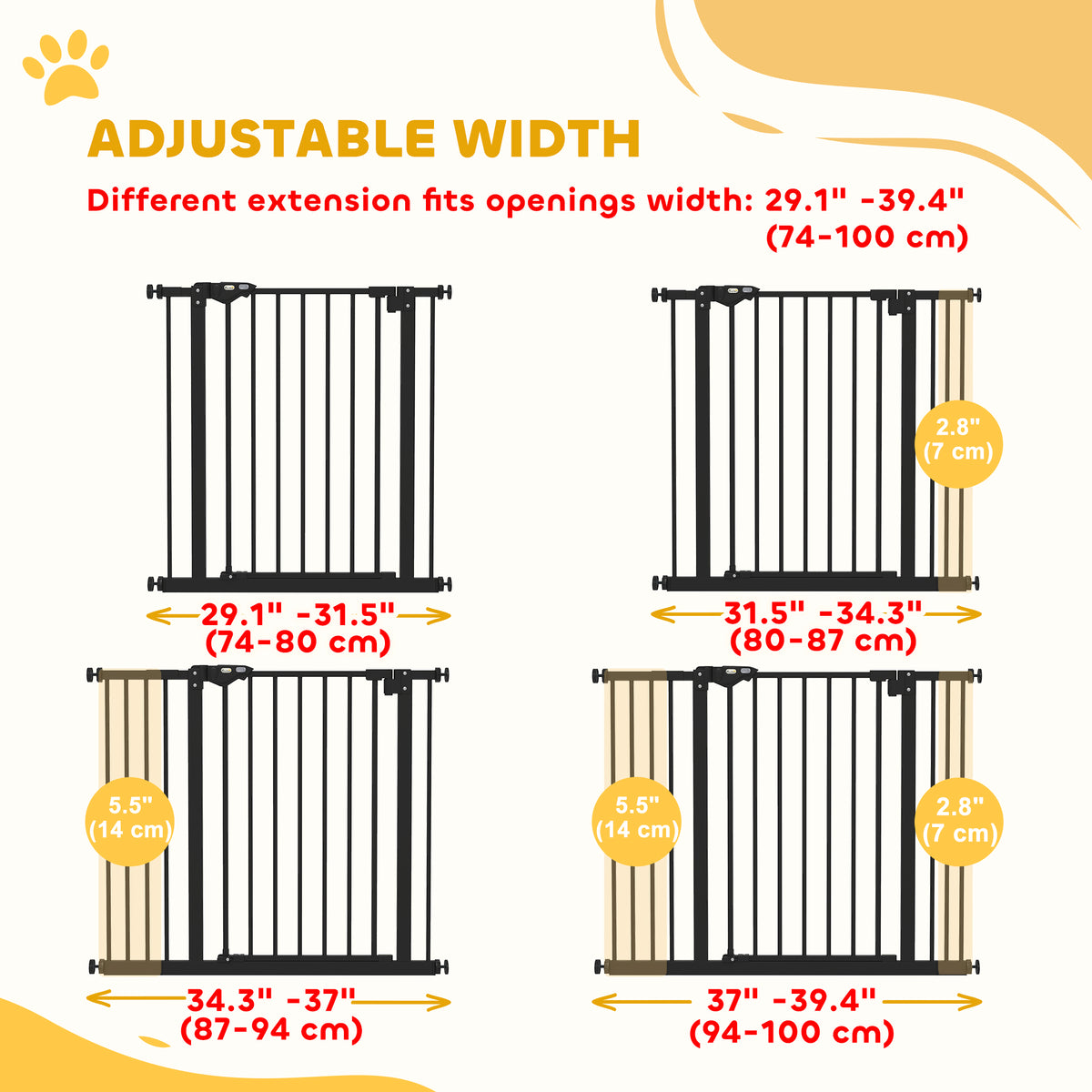 30" Tall Metal Pet Gate with Door and Extensions - Black-Dogs-DECOROLALA