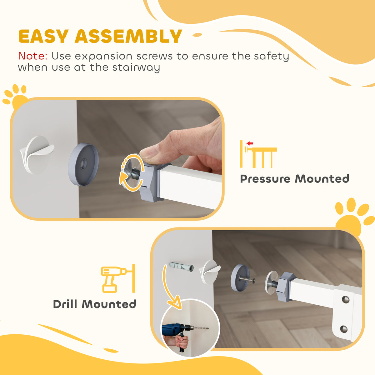 30" Tall Pressure-Mounted Metal Pet Gate - White Adjustable Width-Dogs-DECOROLALA