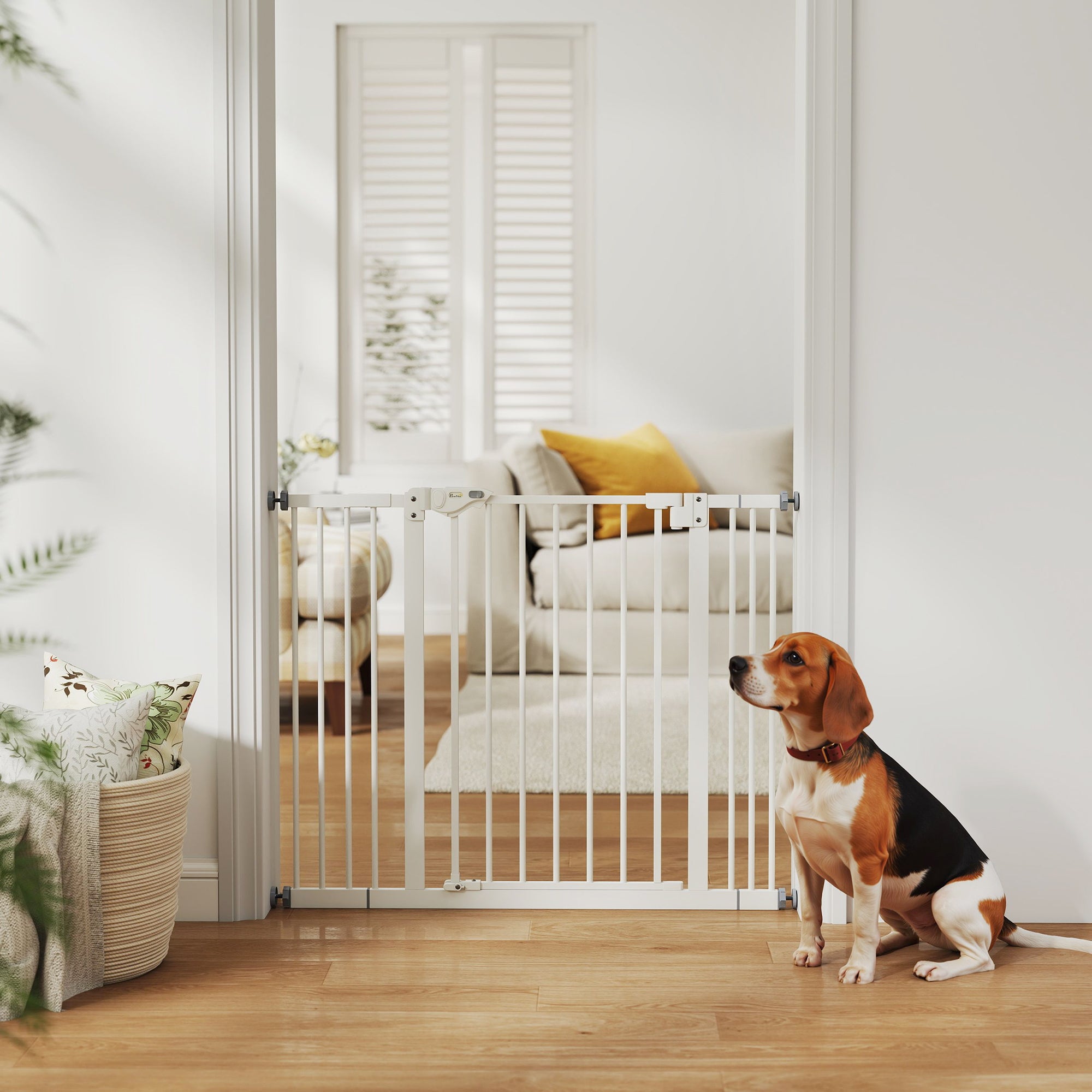 30" Tall Pressure-Mounted Metal Pet Gate - White Adjustable Width-Dogs-DECOROLALA