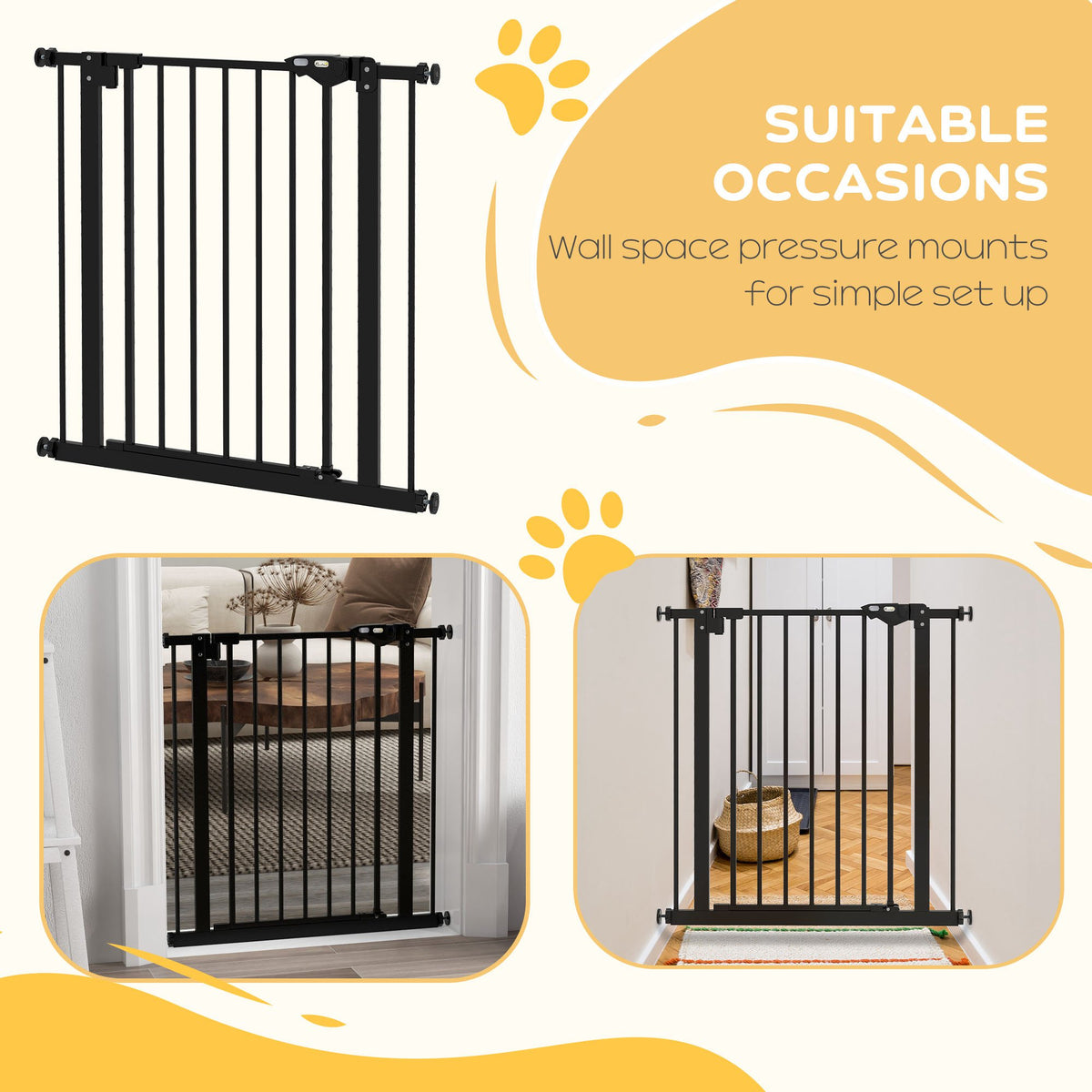 30" Tall Pressure-Mounted Metal Pet Gate with Door - Black-Dogs-DECOROLALA