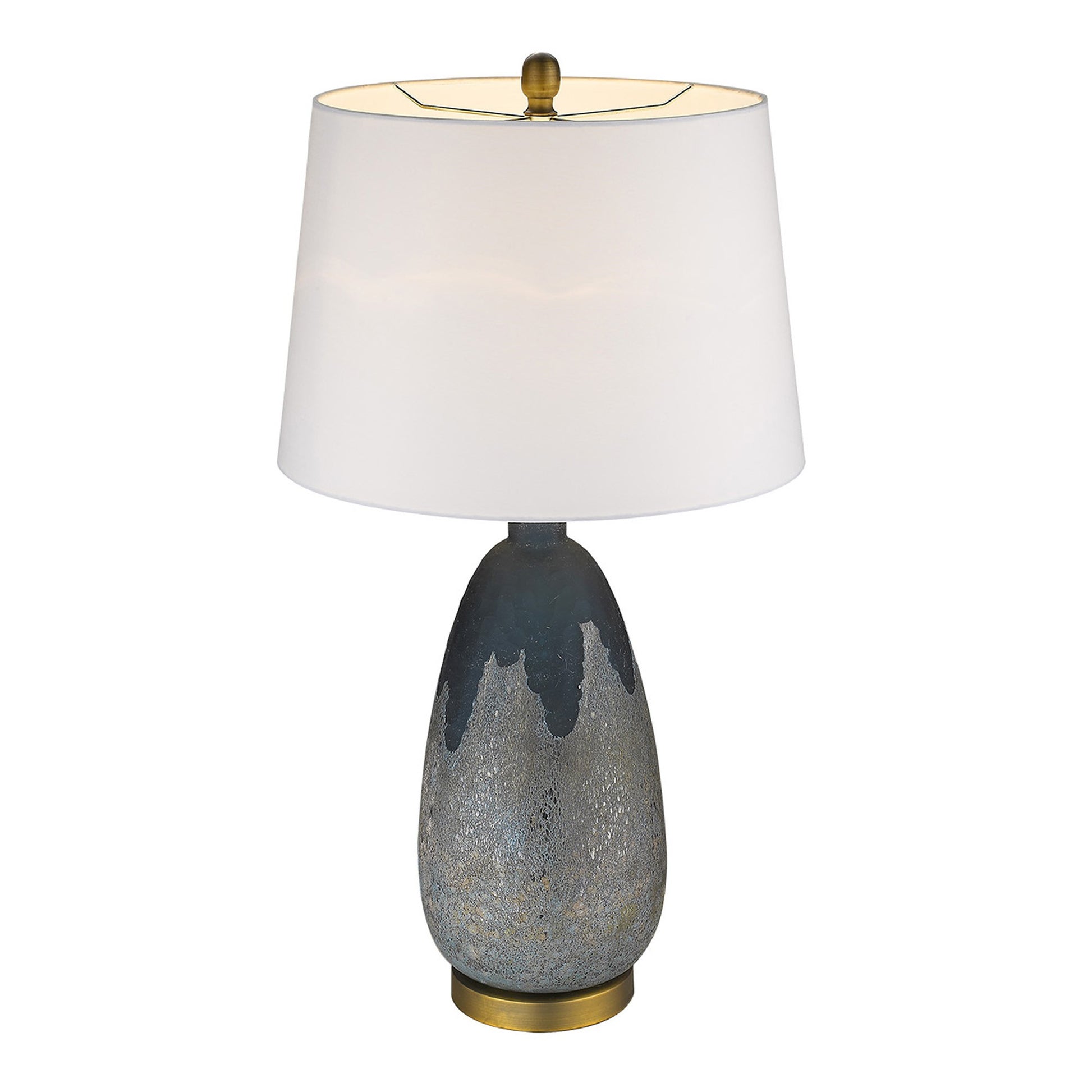30" Teal Blue Concrete Table Lamp With Cream Empire Shade-Table Lamps-DECOROLALA