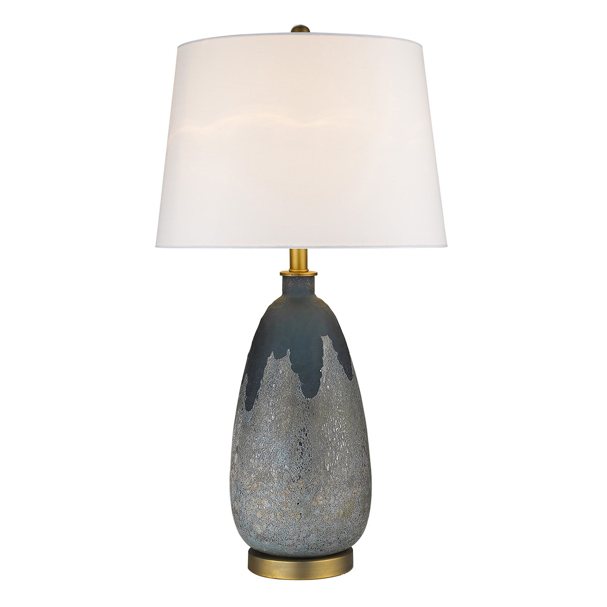 30" Teal Blue Concrete Table Lamp With Cream Empire Shade-Table Lamps-DECOROLALA