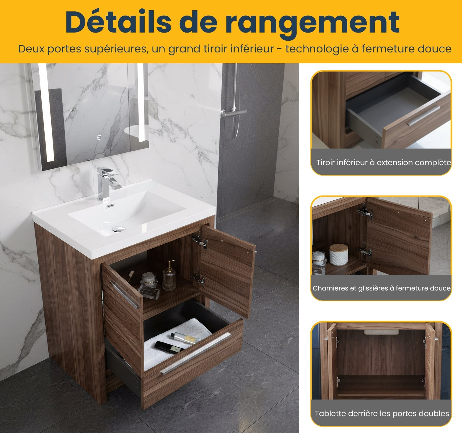 30" Walnut Freestanding Bathroom Vanity with White Polymarble Countertop-Migration_Bathroom Vanities-DECOROLALA