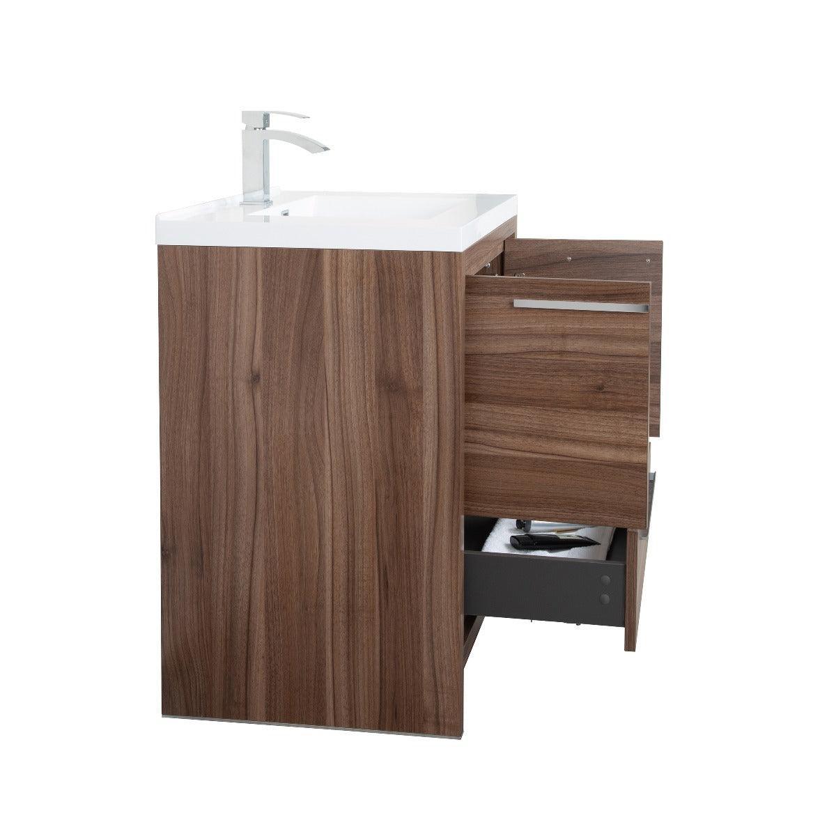 30" Walnut Freestanding Bathroom Vanity with White Polymarble Countertop-Migration_Bathroom Vanities-DECOROLALA