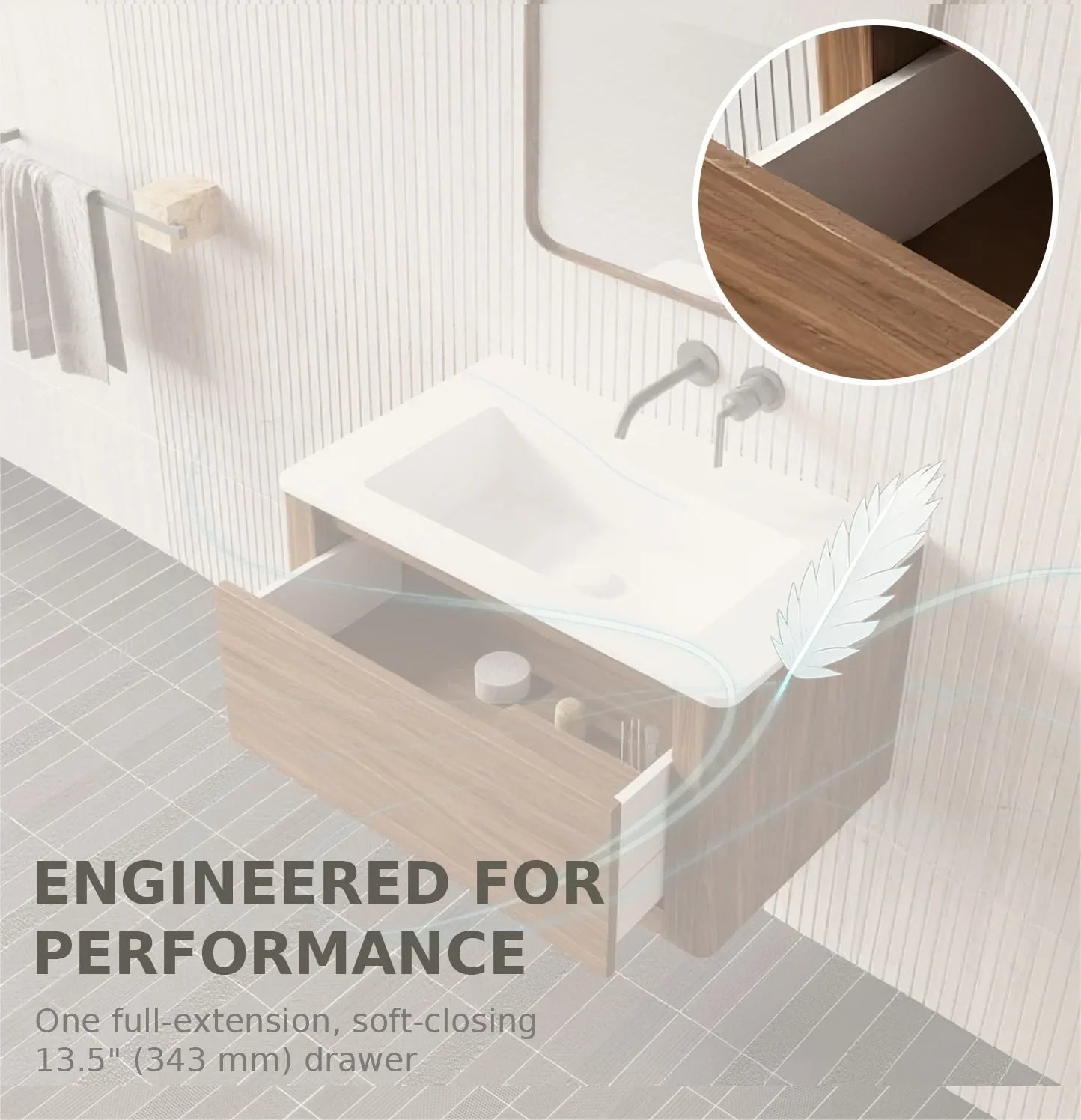 30" Walnut Wall Mount Bathroom Vanity with Matte White Solid Surface Countertop-Migration_Bathroom Vanities-DECOROLALA