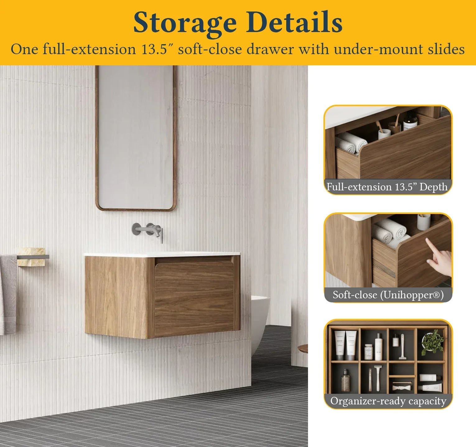 30" Walnut Wall Mount Bathroom Vanity with Matte White Solid Surface Countertop-Migration_Bathroom Vanities-DECOROLALA