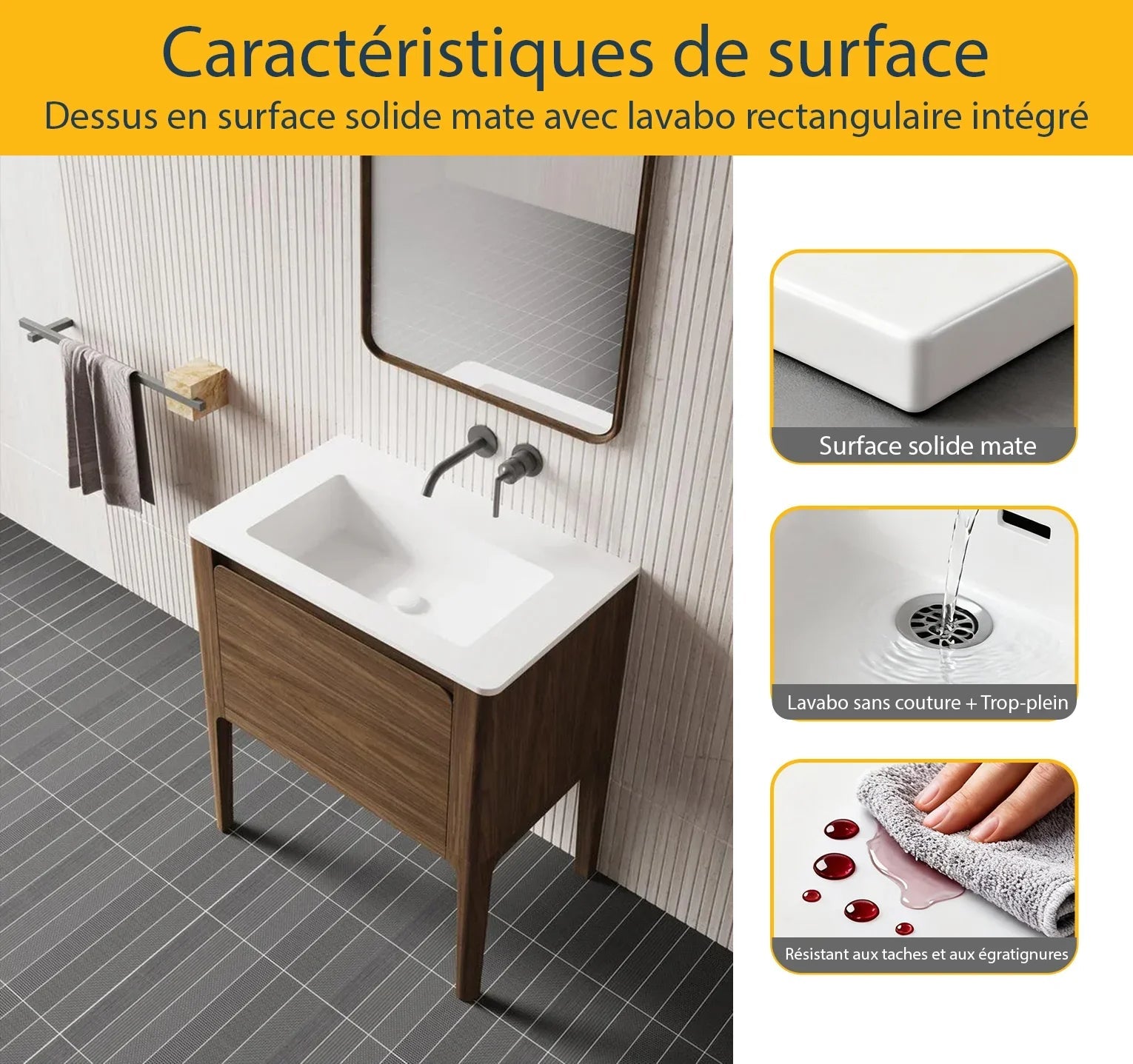 30" Walnut Wall Mount Bathroom Vanity with Matte White Solid Surface Countertop-Migration_Bathroom Vanities-DECOROLALA