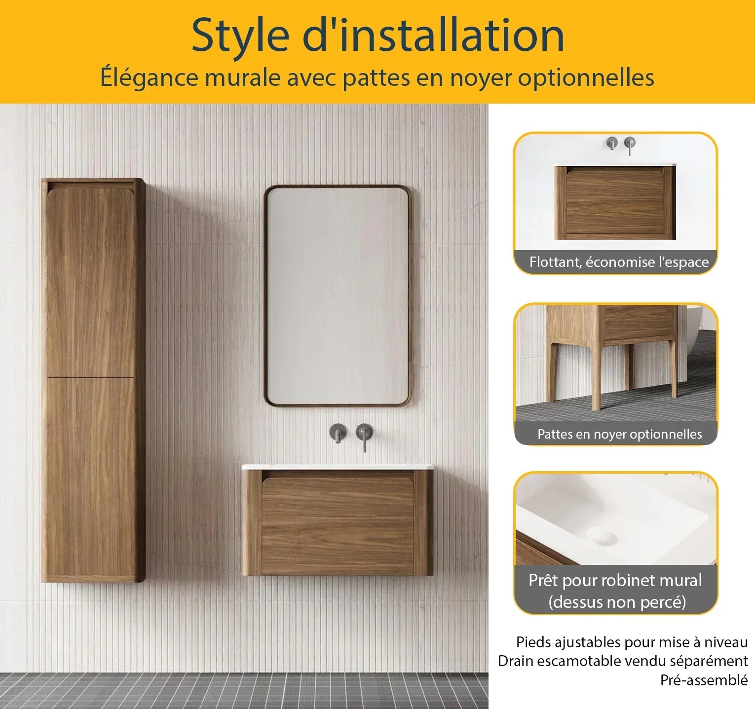 30" Walnut Wall Mount Bathroom Vanity with Matte White Solid Surface Countertop-Migration_Bathroom Vanities-DECOROLALA