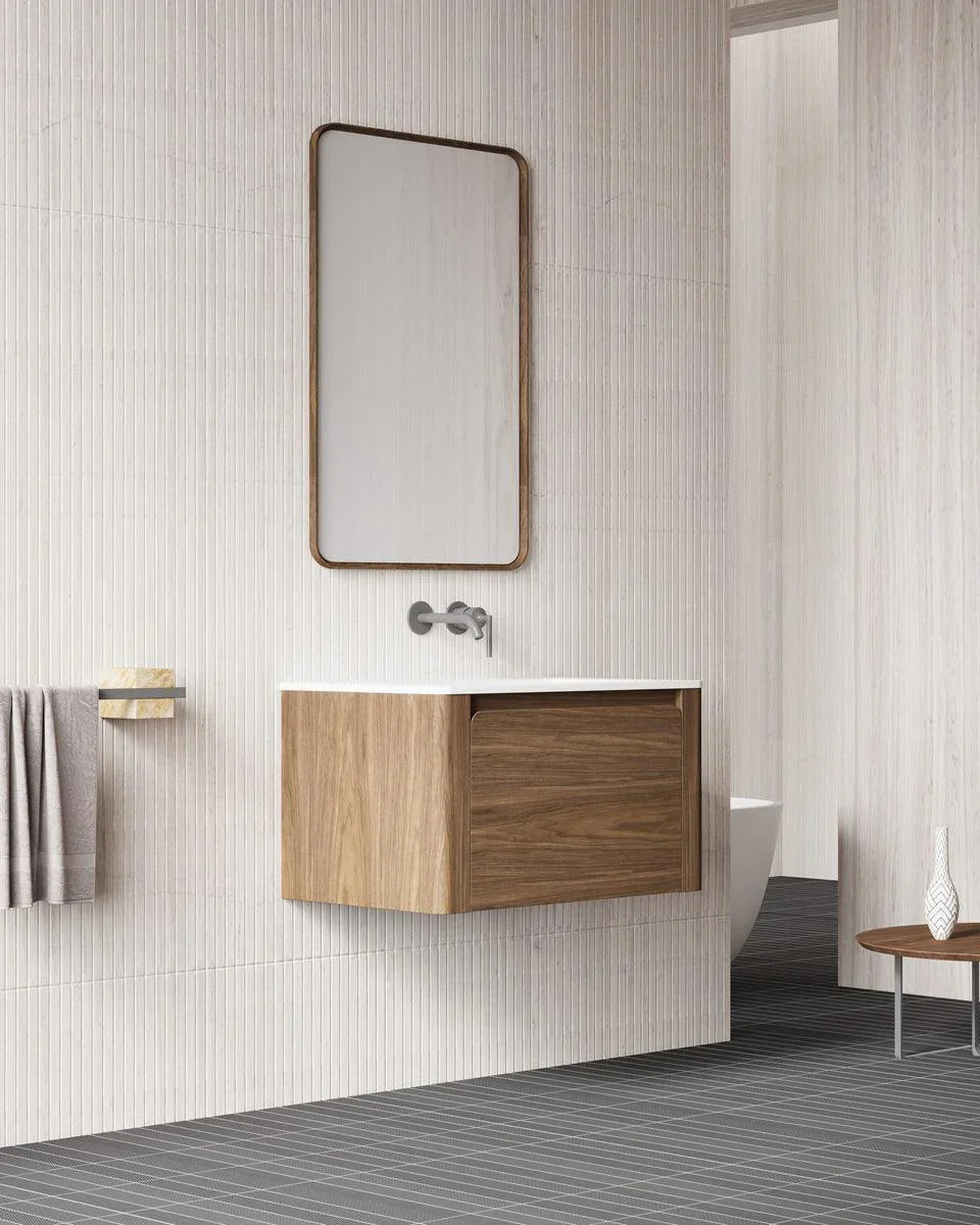 30" Walnut Wall Mount Bathroom Vanity with Matte White Solid Surface Countertop-Migration_Bathroom Vanities-DECOROLALA