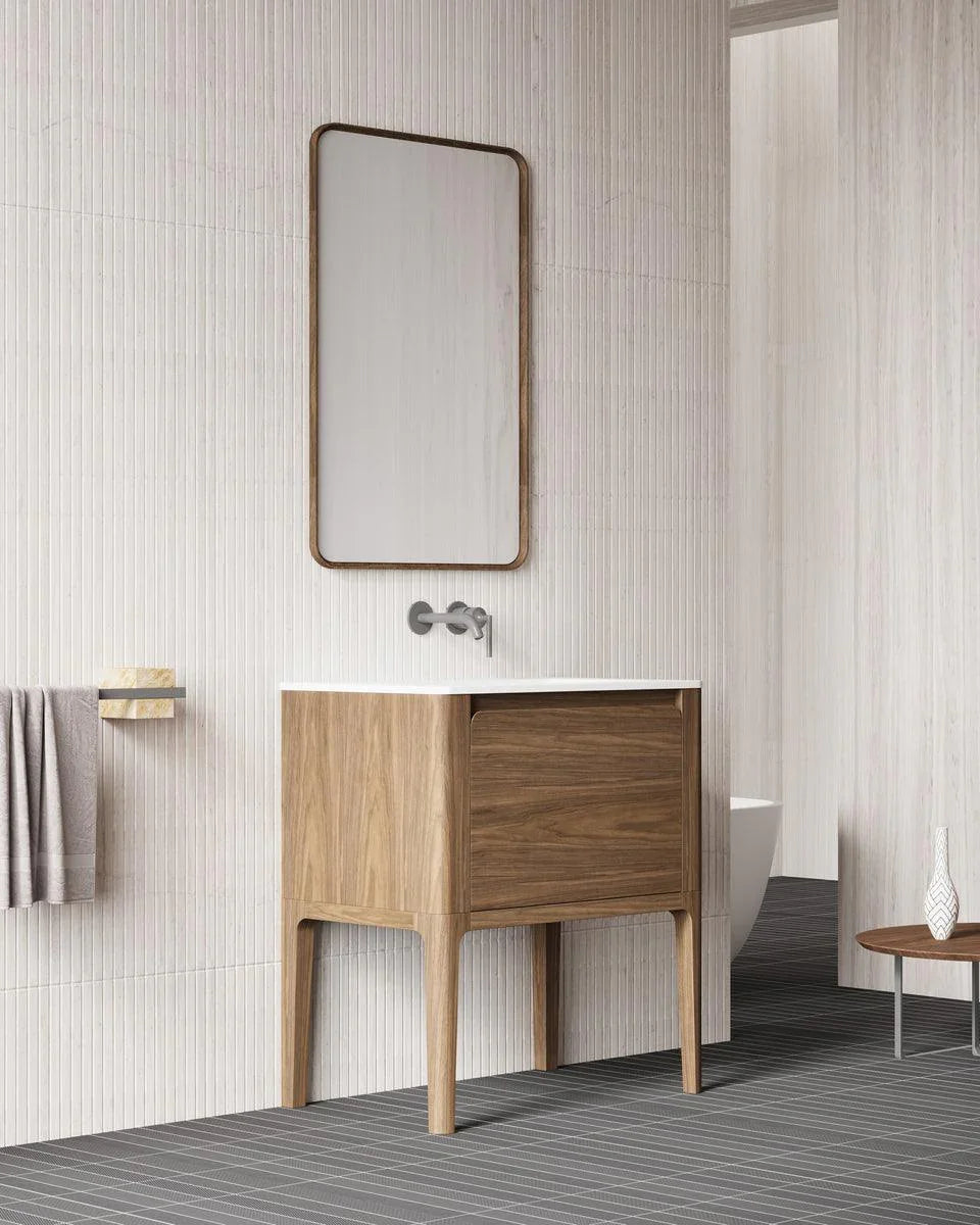 30" Walnut Wall Mount Bathroom Vanity with Matte White Solid Surface Countertop-Migration_Bathroom Vanities-DECOROLALA