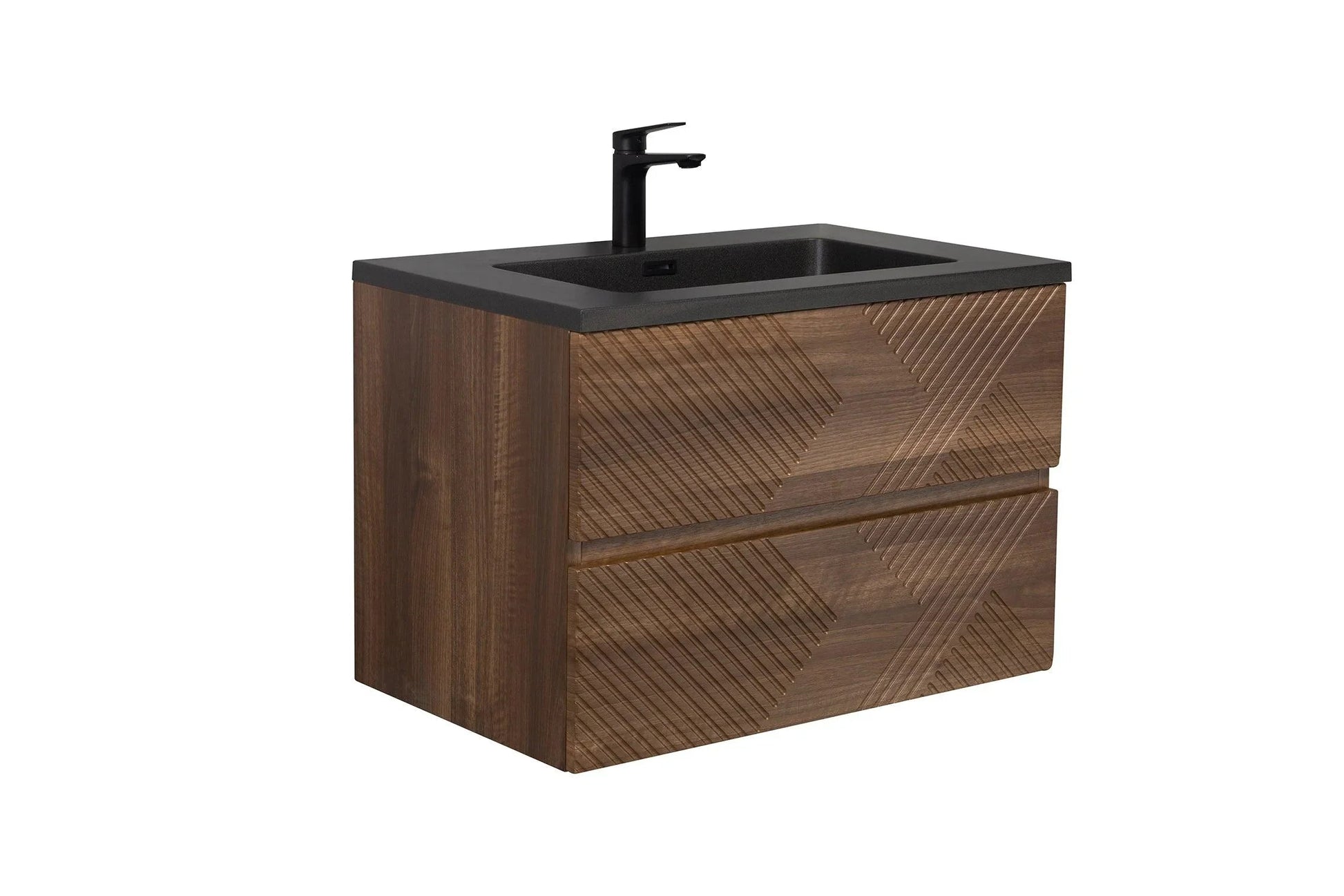 30" Walnut Wall Mount Single Sink Bathroom Vanity with Black Engineered Quartz Countertop-Migration_Bathroom Vanities-DECOROLALA