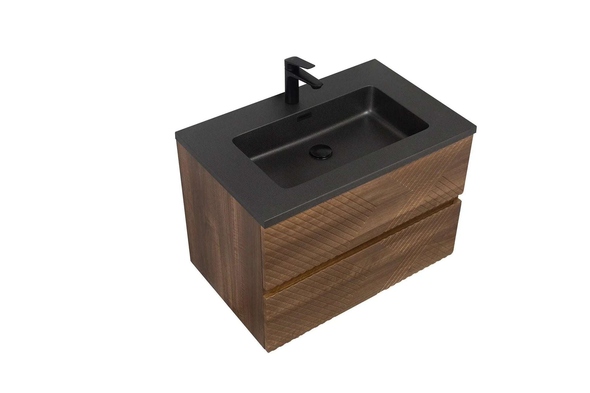 30" Walnut Wall Mount Single Sink Bathroom Vanity with Black Engineered Quartz Countertop-Migration_Bathroom Vanities-DECOROLALA