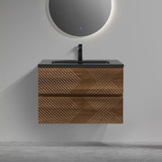 30" Walnut Wall Mount Single Sink Bathroom Vanity with Black Engineered Quartz Countertop-Migration_Bathroom Vanities-DECOROLALA