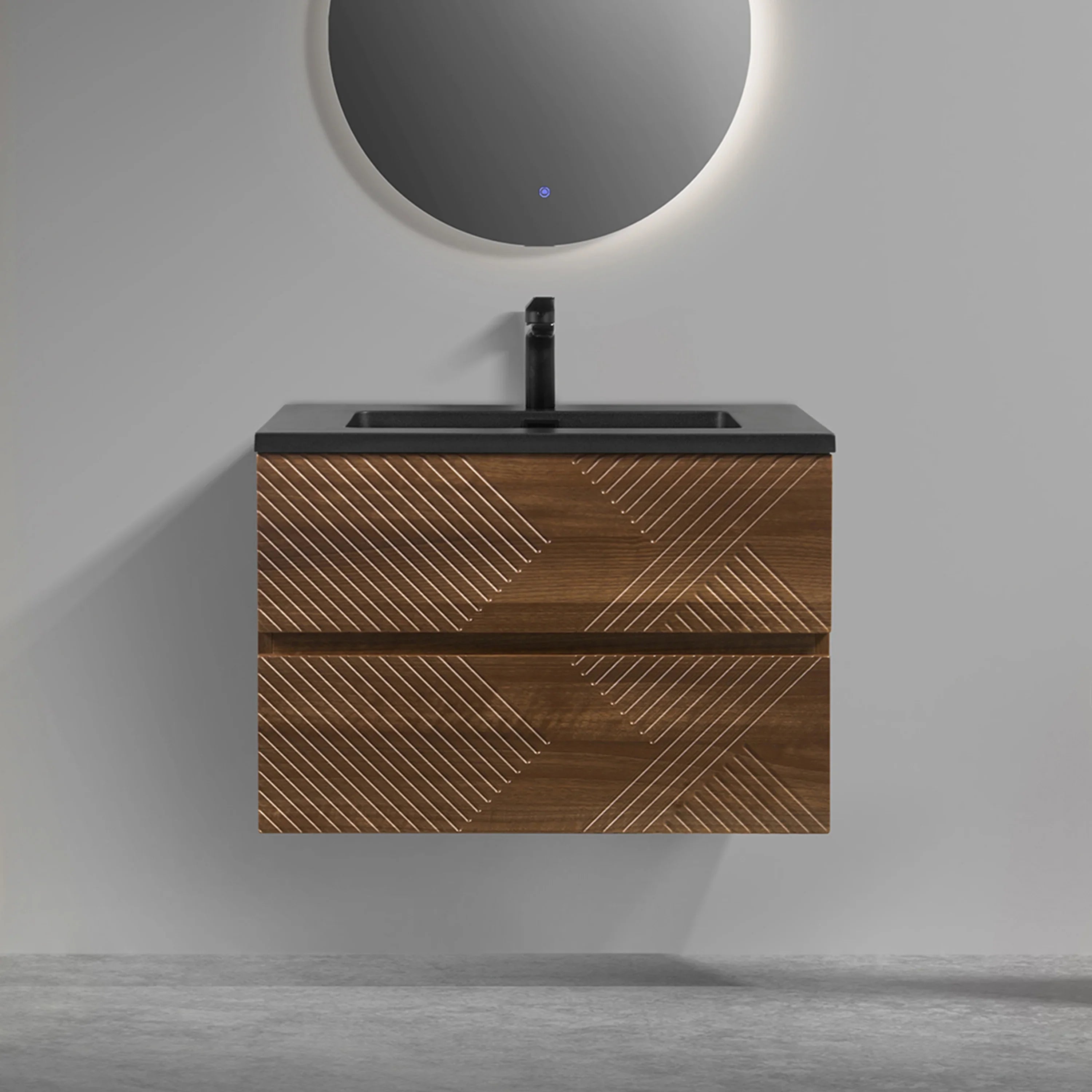 30" Walnut Wall Mount Single Sink Bathroom Vanity with Black Engineered Quartz Countertop-Migration_Bathroom Vanities-DECOROLALA