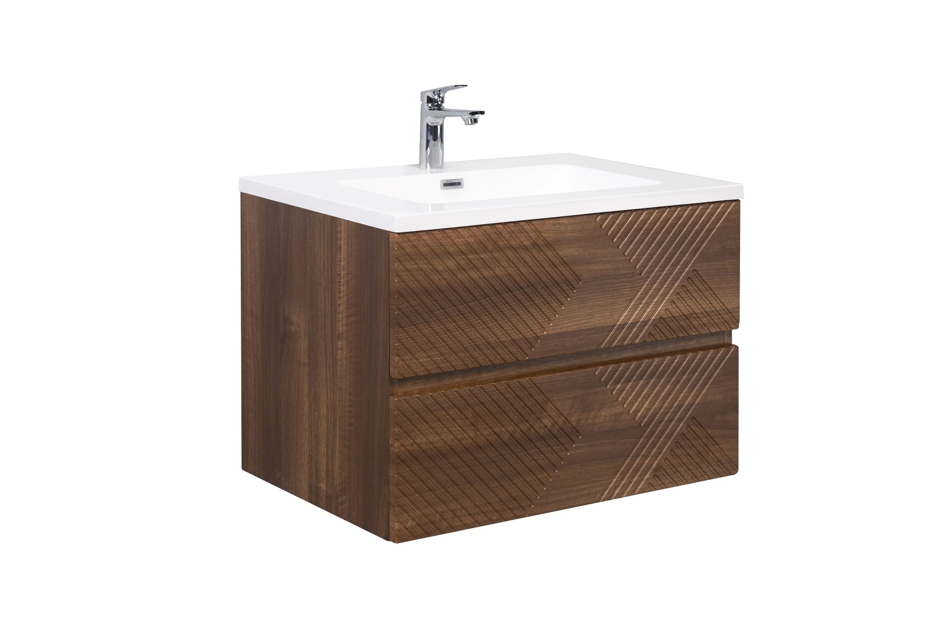 30" Walnut Wall Mount Single Sink Bathroom Vanity with White Polymarble Countertop-Migration_Bathroom Vanities-DECOROLALA