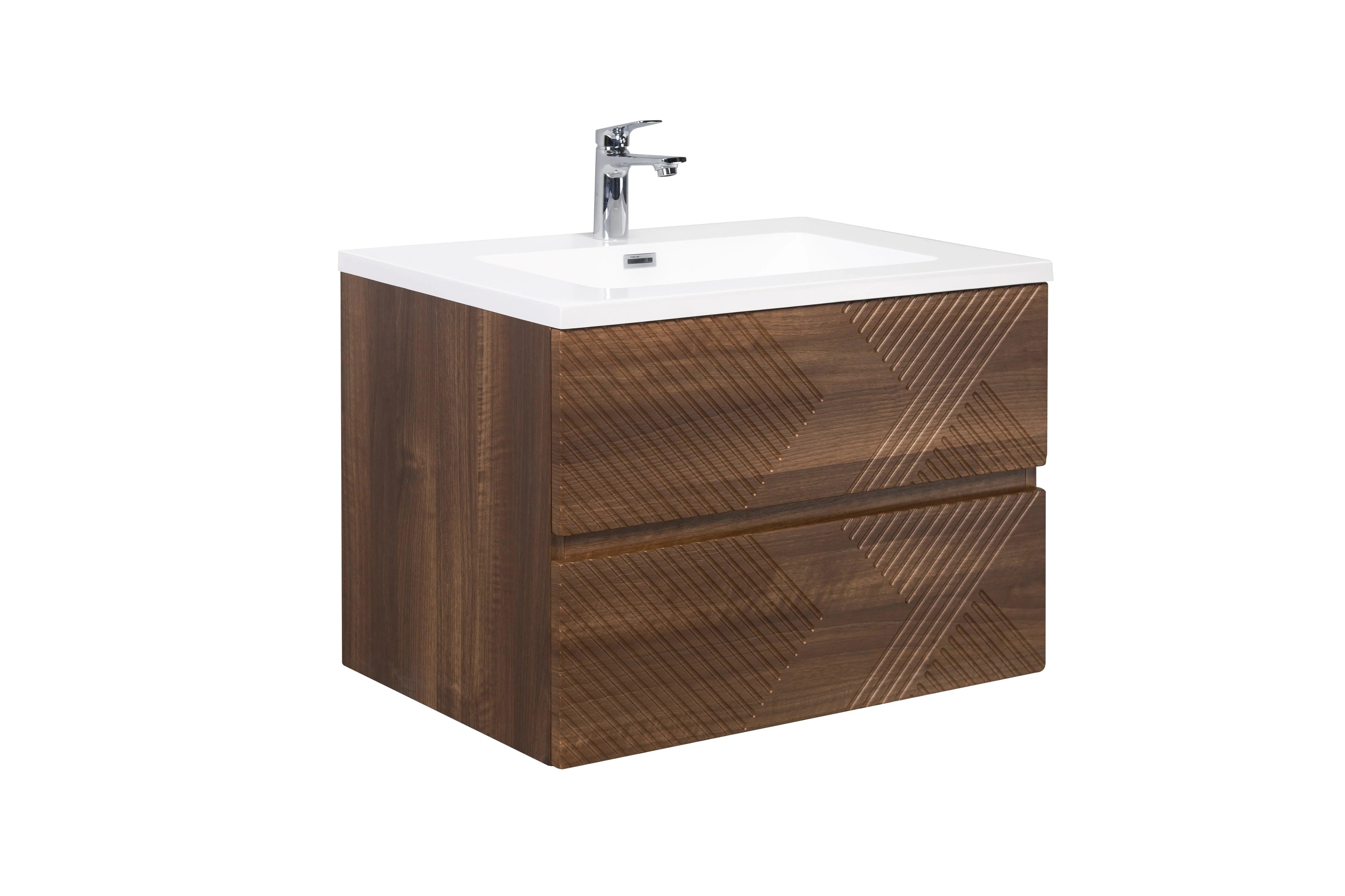 30" Walnut Wall Mount Single Sink Bathroom Vanity with White Polymarble Countertop-Migration_Bathroom Vanities-DECOROLALA