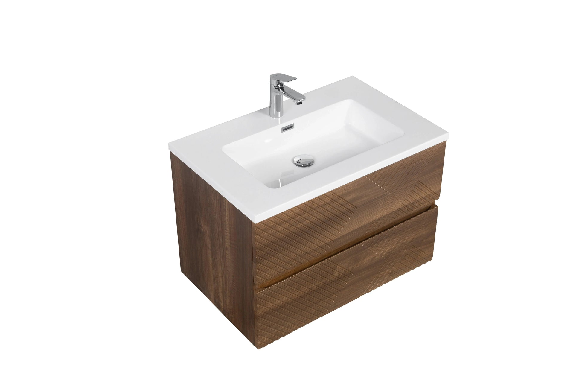 30" Walnut Wall Mount Single Sink Bathroom Vanity with White Polymarble Countertop-Migration_Bathroom Vanities-DECOROLALA