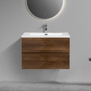 30" Walnut Wall Mount Single Sink Bathroom Vanity with White Polymarble Countertop-Migration_Bathroom Vanities-DECOROLALA