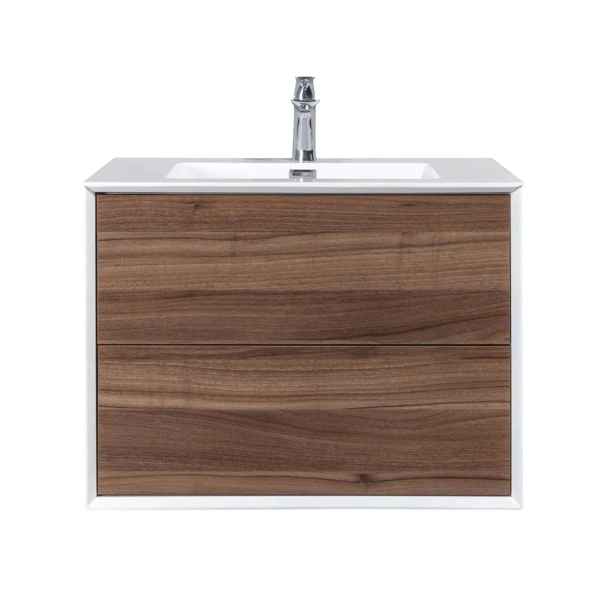 30" Walnut Wall Mount Vanity with White Polymarble Countertop-Migration_Bathroom Vanities-DECOROLALA