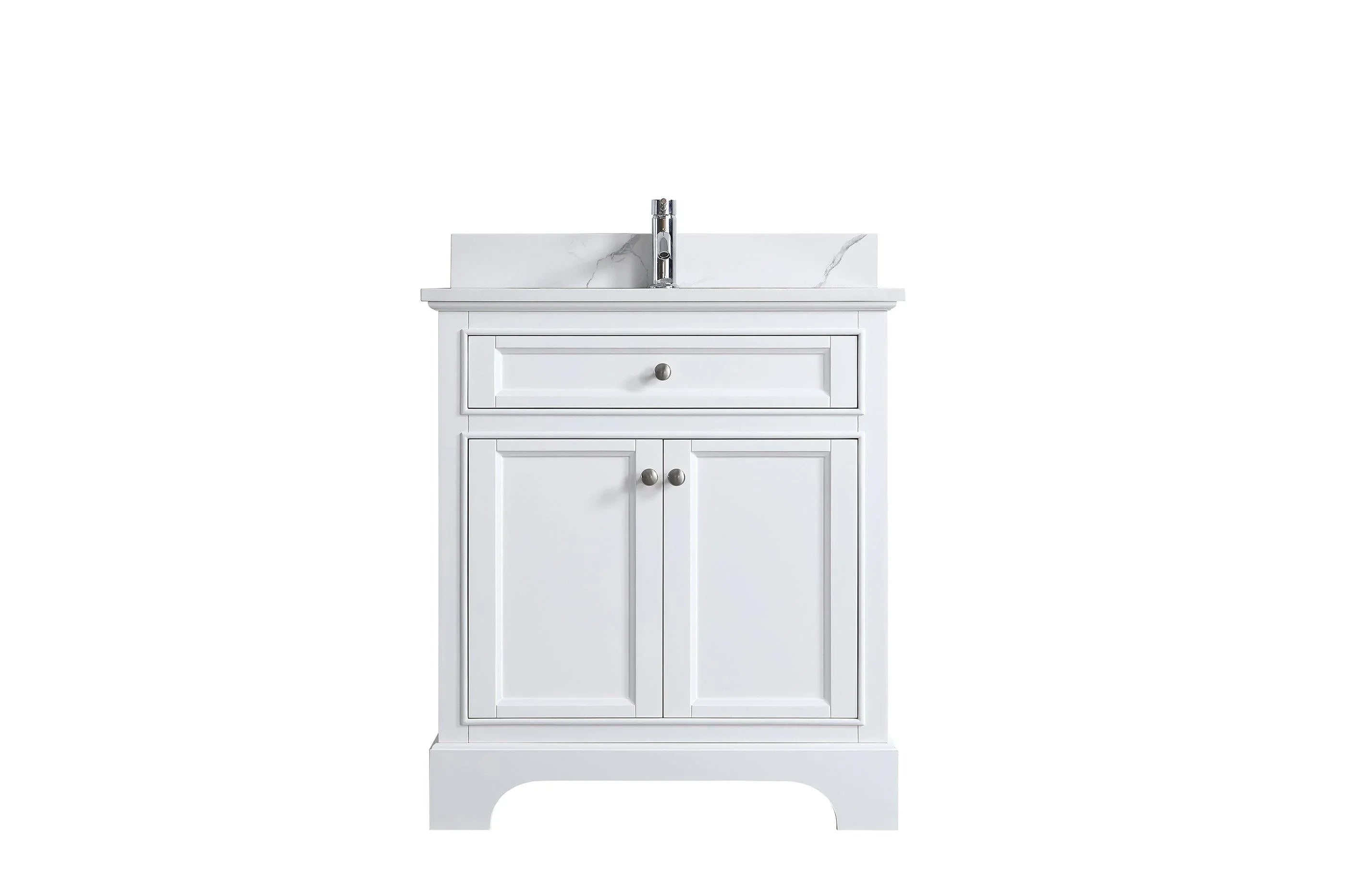 30" White Freestanding Bathroom Vanity with Engineered Calcutta Marble Countertop-Migration_Bathroom Vanities-DECOROLALA