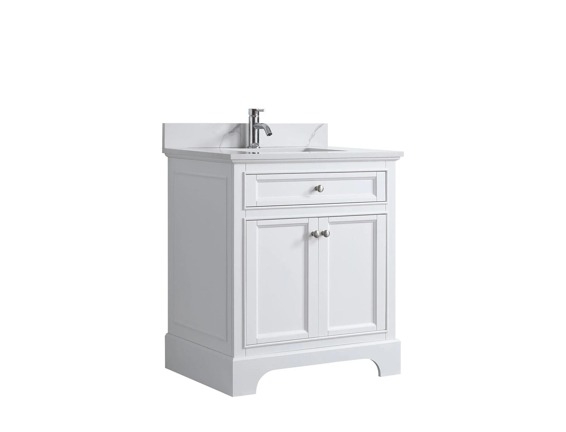 30" White Freestanding Bathroom Vanity with Engineered Calcutta Marble Countertop-Migration_Bathroom Vanities-DECOROLALA