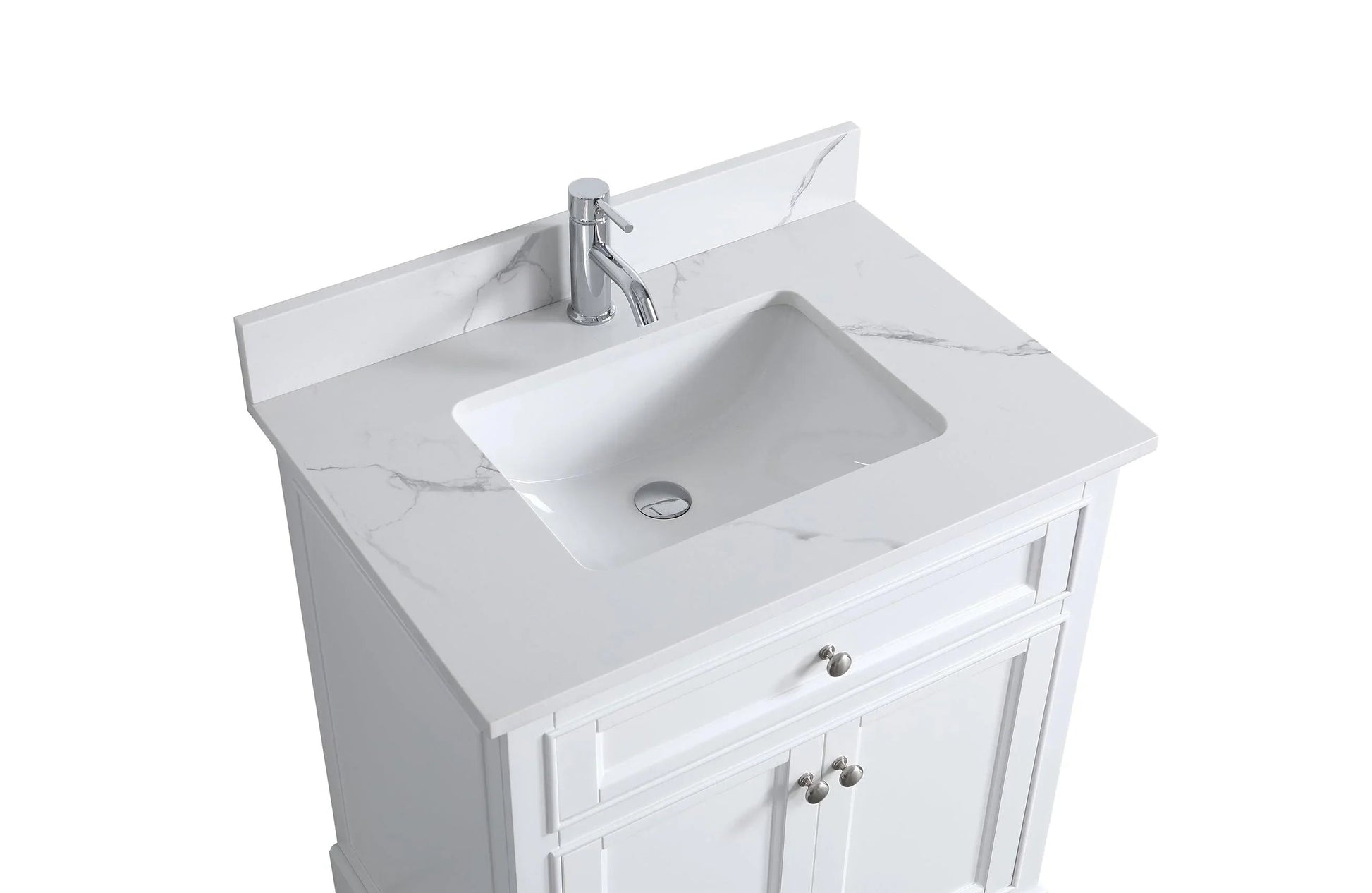30" White Freestanding Bathroom Vanity with Engineered Calcutta Marble Countertop-Migration_Bathroom Vanities-DECOROLALA