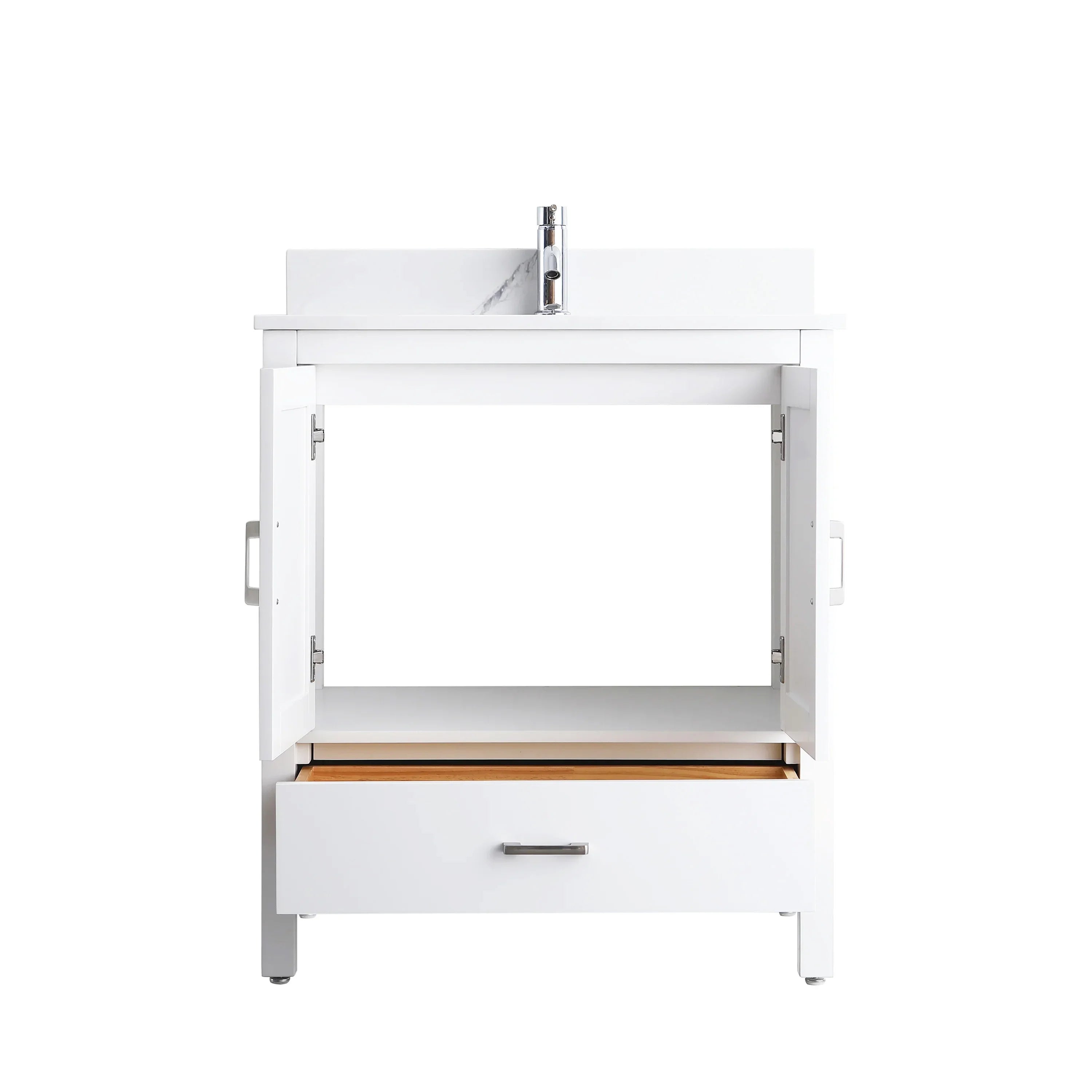 30" White Freestanding Single Sink Bathroom Vanity with Engineered Calcutta Marble Countertop-Migration_Bathroom Vanities-DECOROLALA