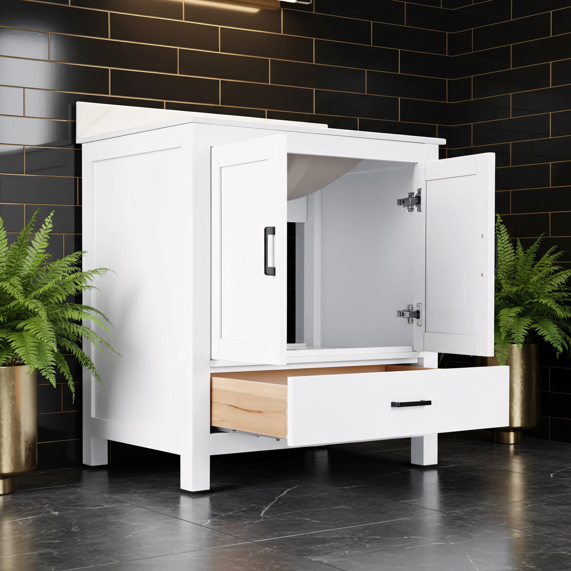 30" White Freestanding Single Sink Bathroom Vanity with Engineered Calcutta Marble Countertop-Migration_Bathroom Vanities-DECOROLALA